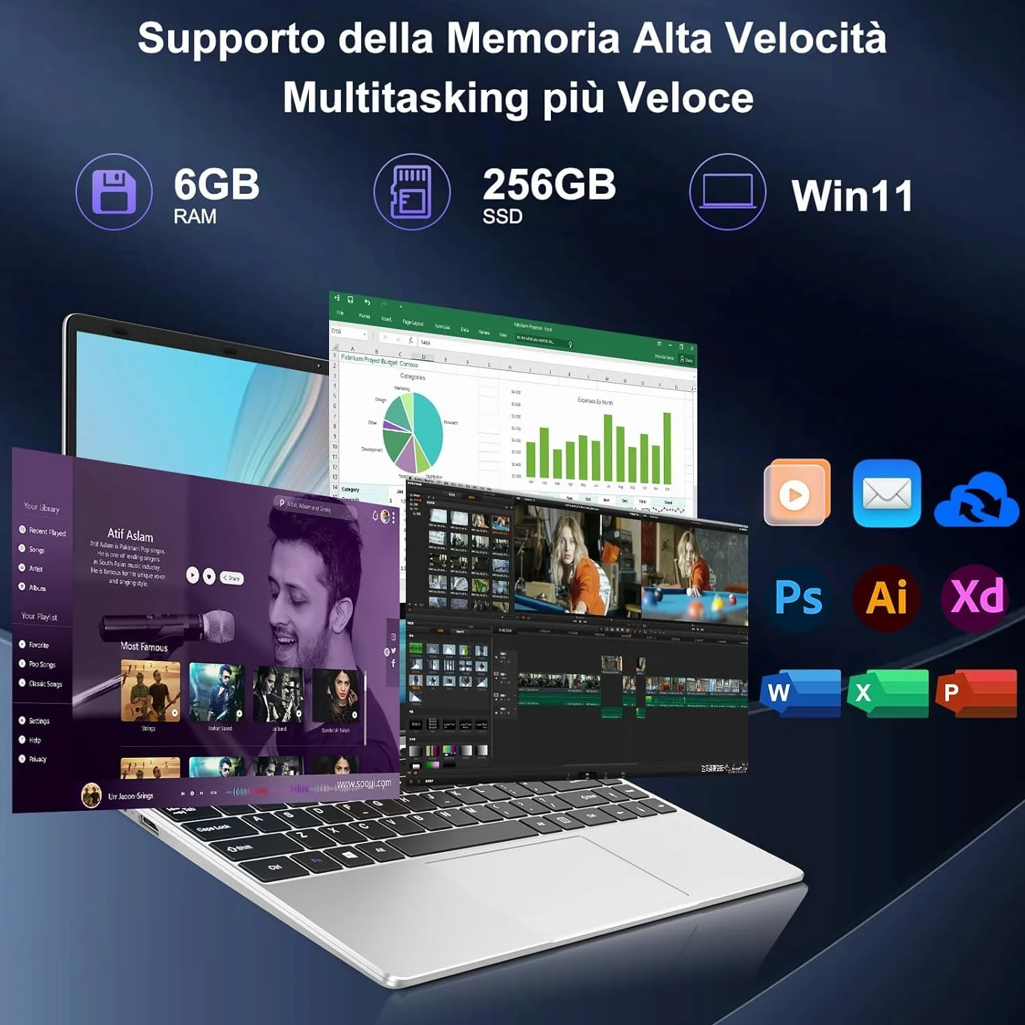 bvate Przenośny komputer 14 cali Win 11 256 GB ROM Celeron N4020 2,4G+5G WiFi 2,8 GHz SSD 1TB 4.2 USB HDMI włoska klawiatura bezprzewodowa mysz