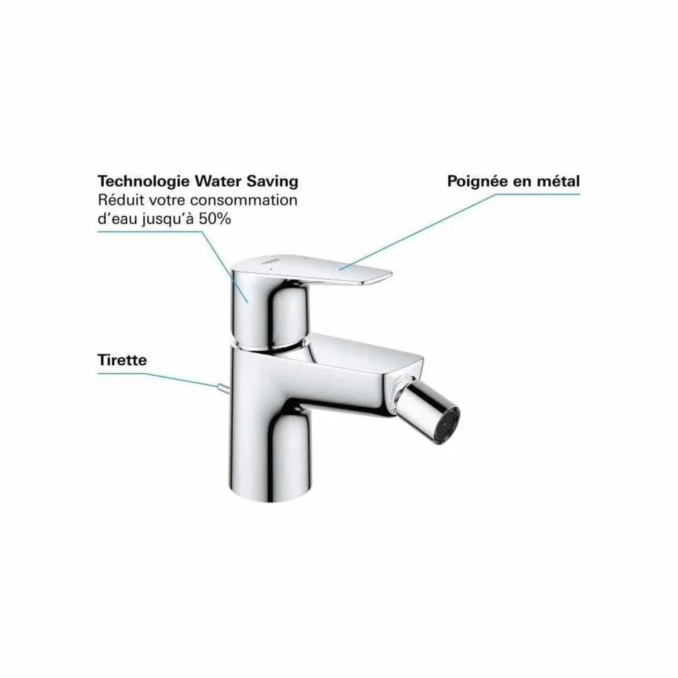 GROHE StartEdge - bateria bidetowa jednoręczna (oszczędzająca wodę, montaż jednootworowy, trwała powierzchnia), chrom, 23345001
