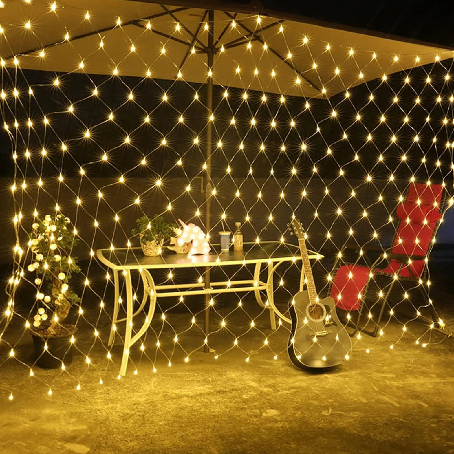Solarna siatka świetlna na zewnątrz, 3 x 2 m, 192 diod LED, oświetlenie solarne na zewnątrz, pilot zdalnego sterowania, timer, 8 trybów, wodoszczelność IP44, łańcuch świetlny, siatka, ciepła biel, do