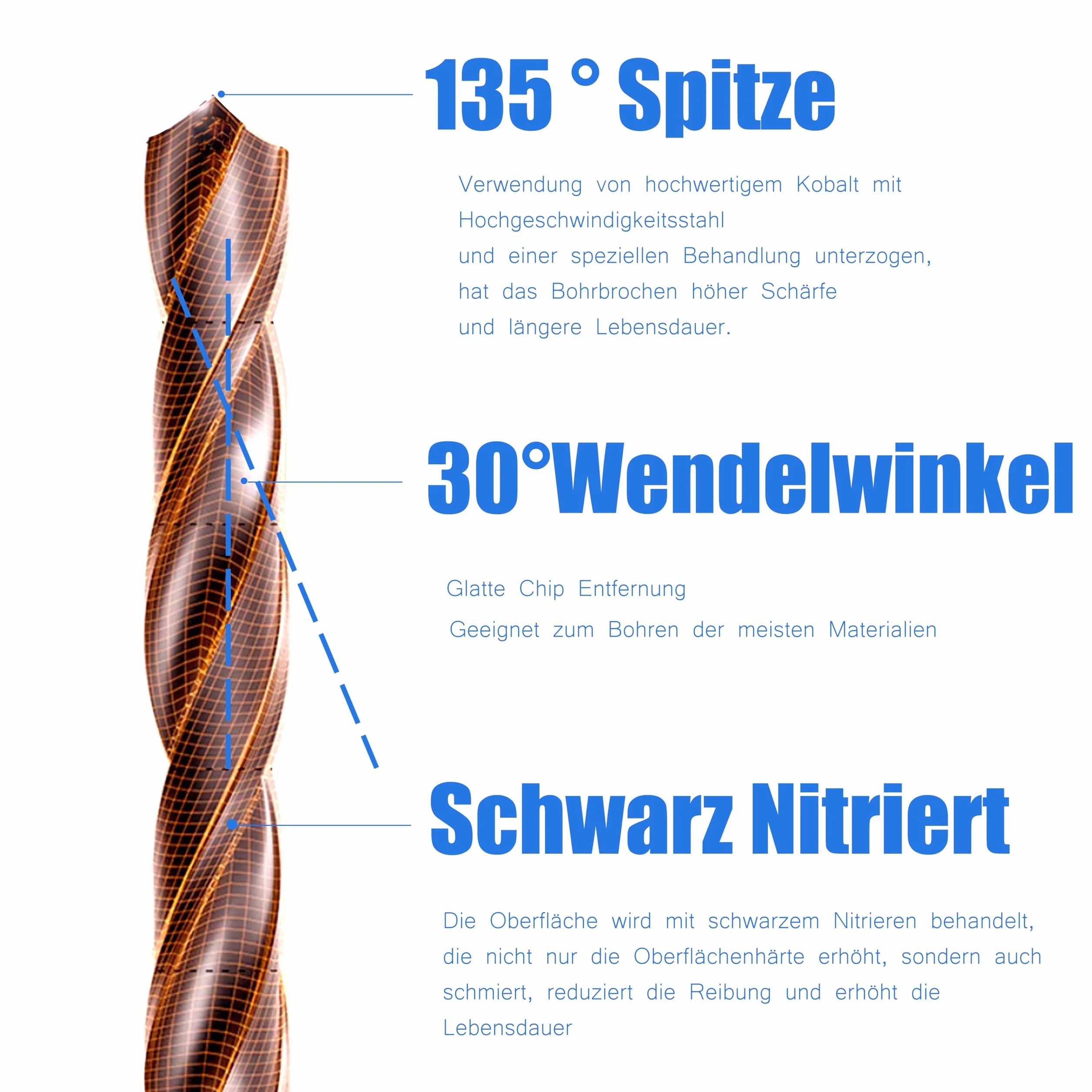 Wiertło HSS M35 Cobalt Twist 8,0 mm, stal szybkotnąca, zestaw 5, pasuje do stali, żeliwa i innych metali (8,0 mm)