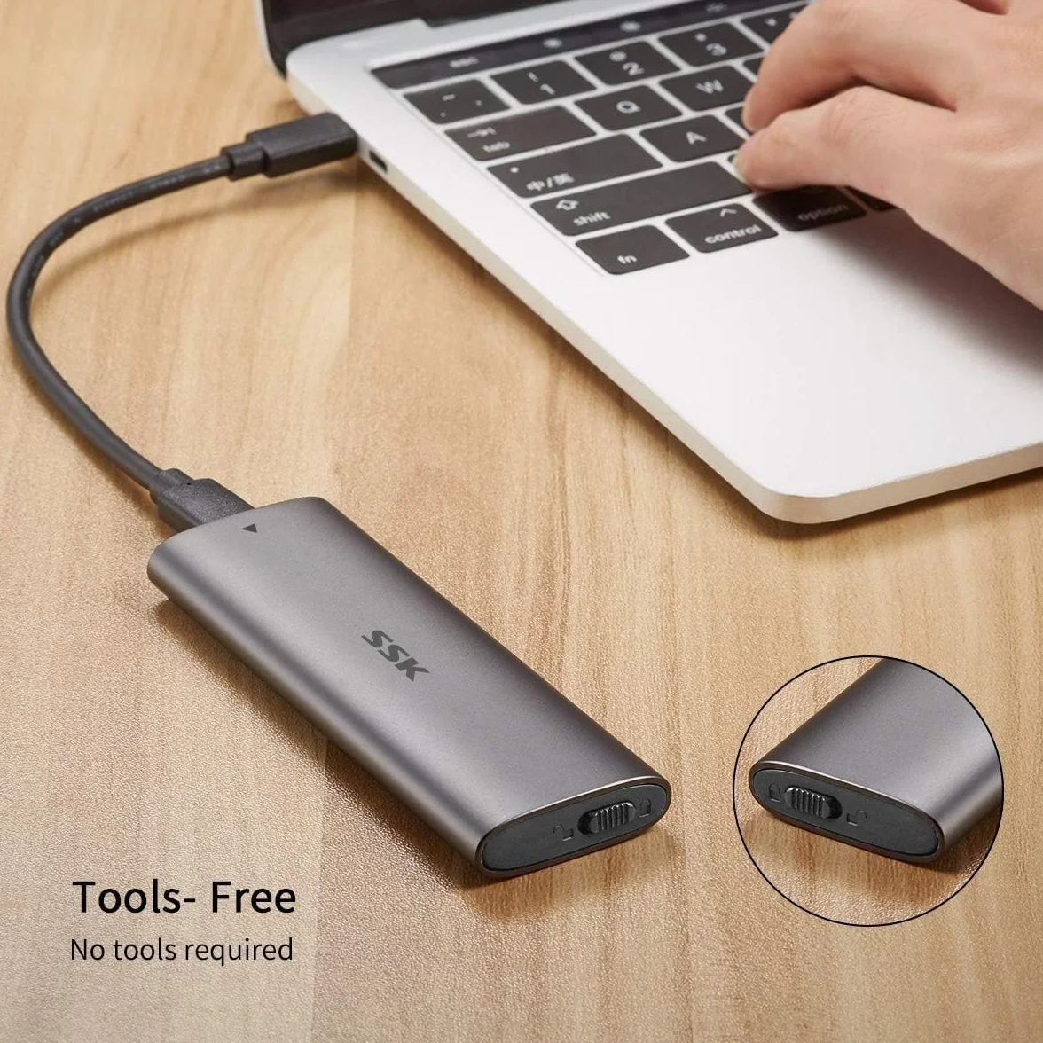 SSK Aluminiowa obudowa M.2 na USB NVMe SATA SSD, USB 3.2 10 Gb/s, PCI-E 6 Gb/s, M-Key B+M-Key, zewnętrzna, obsługuje UASP, do SSD 2242/2260/2280