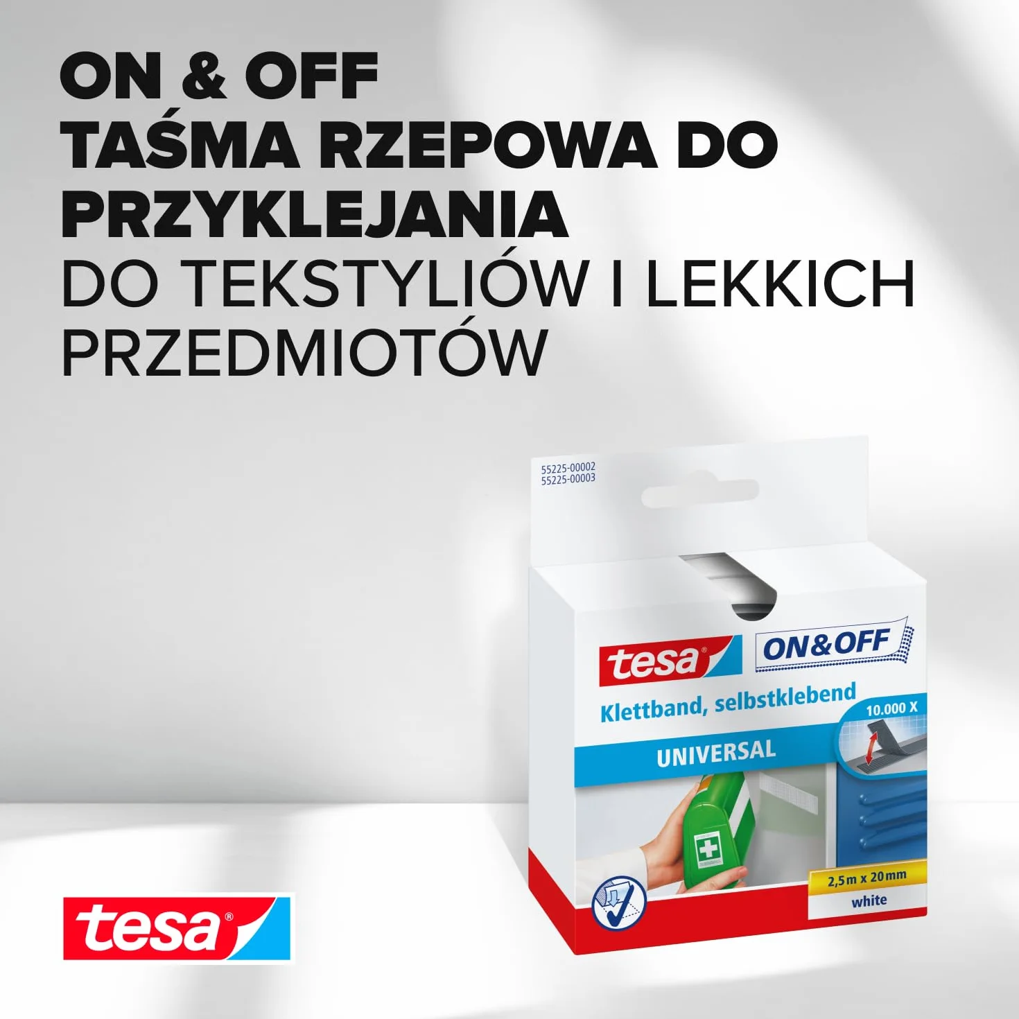 Tesa 55225-00002-01 Uniwersalna Taśma Pętelkowa Biała 2,5m