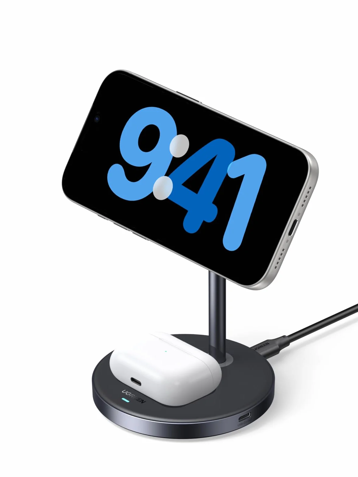 UGREEN Zapix Qi2 Magnetyczna Bezprzewodowa Ładowarka 2 w 1 15W Stacja Ładowania iPhone MagSafe