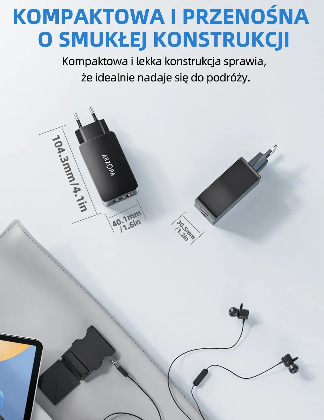 ARZOPA Ładowarka USB C 65 W GaN 3 portowa szybka ładowarka ścienna do laptopa iPhone 15/14/13 Pro Max Pixel Samsung Galaxy