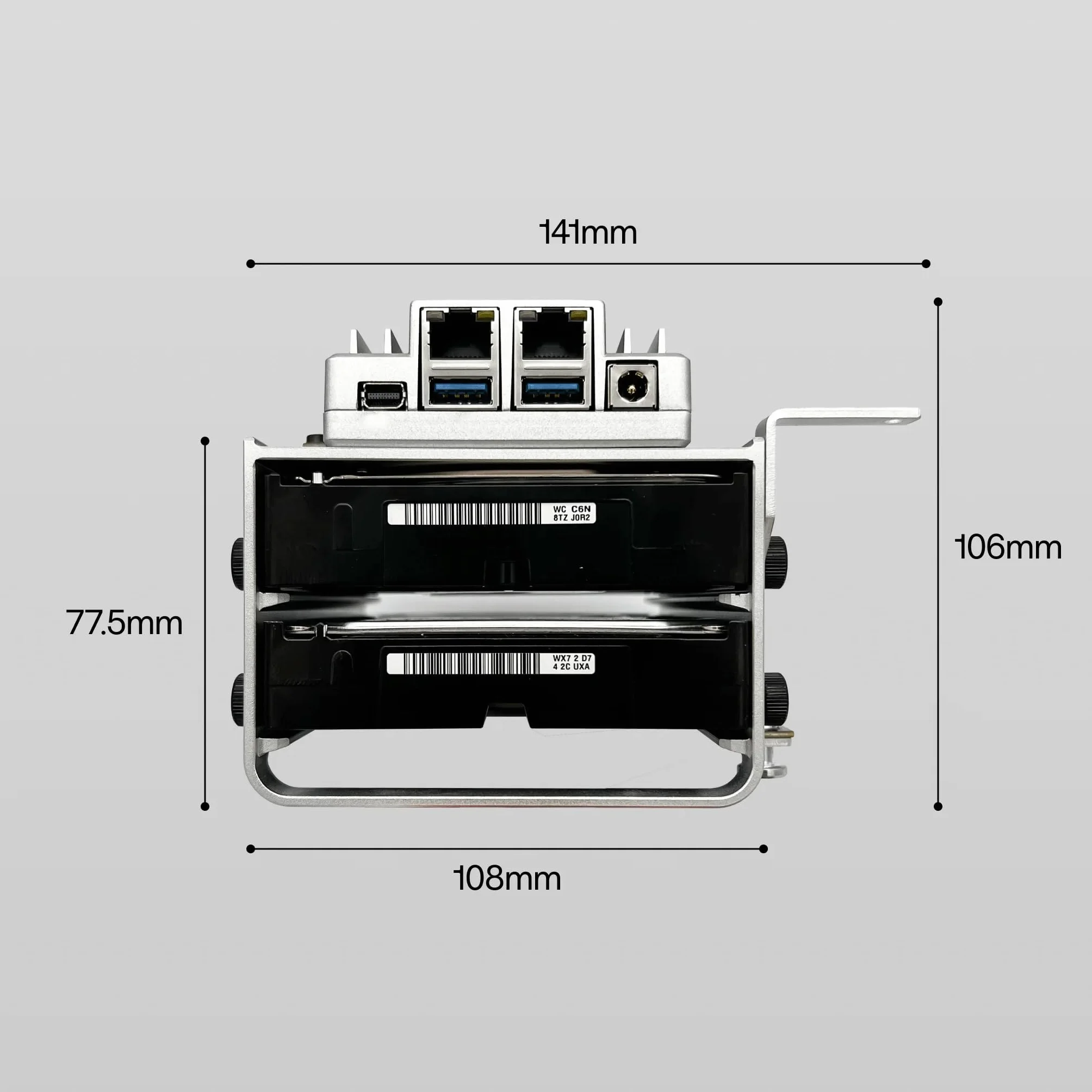 ZimaBoard Uchwyt HDD 2-kieszeniowy Aluminiowy stelaż na dwa dyski 3,5" Kompaktowa rama NAS Srebrny