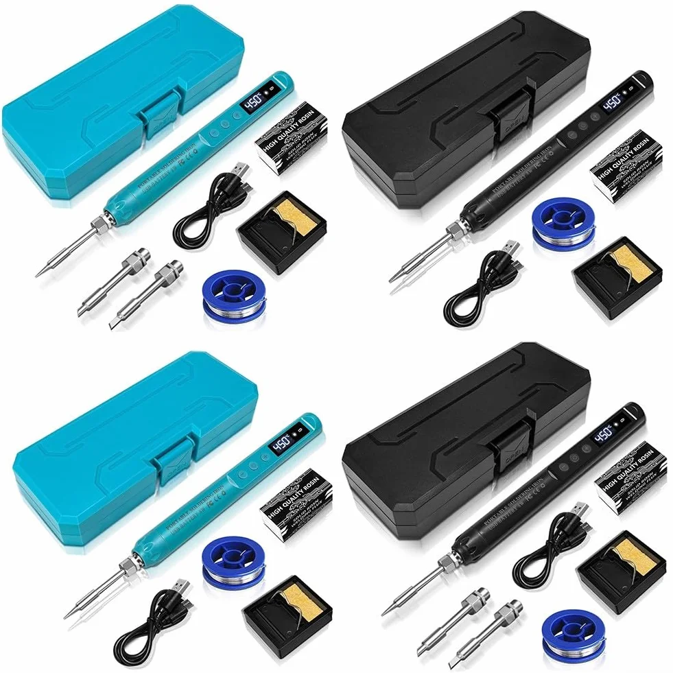 Zestaw lutownicy bezprzewodowej USB C z wyświetlaczem temperatury LCD, regulowanymi ustawieniami ciepła i wymiennymi końcówkami do precyzyjnej elektroniki i pracy jubilerskiej (G)