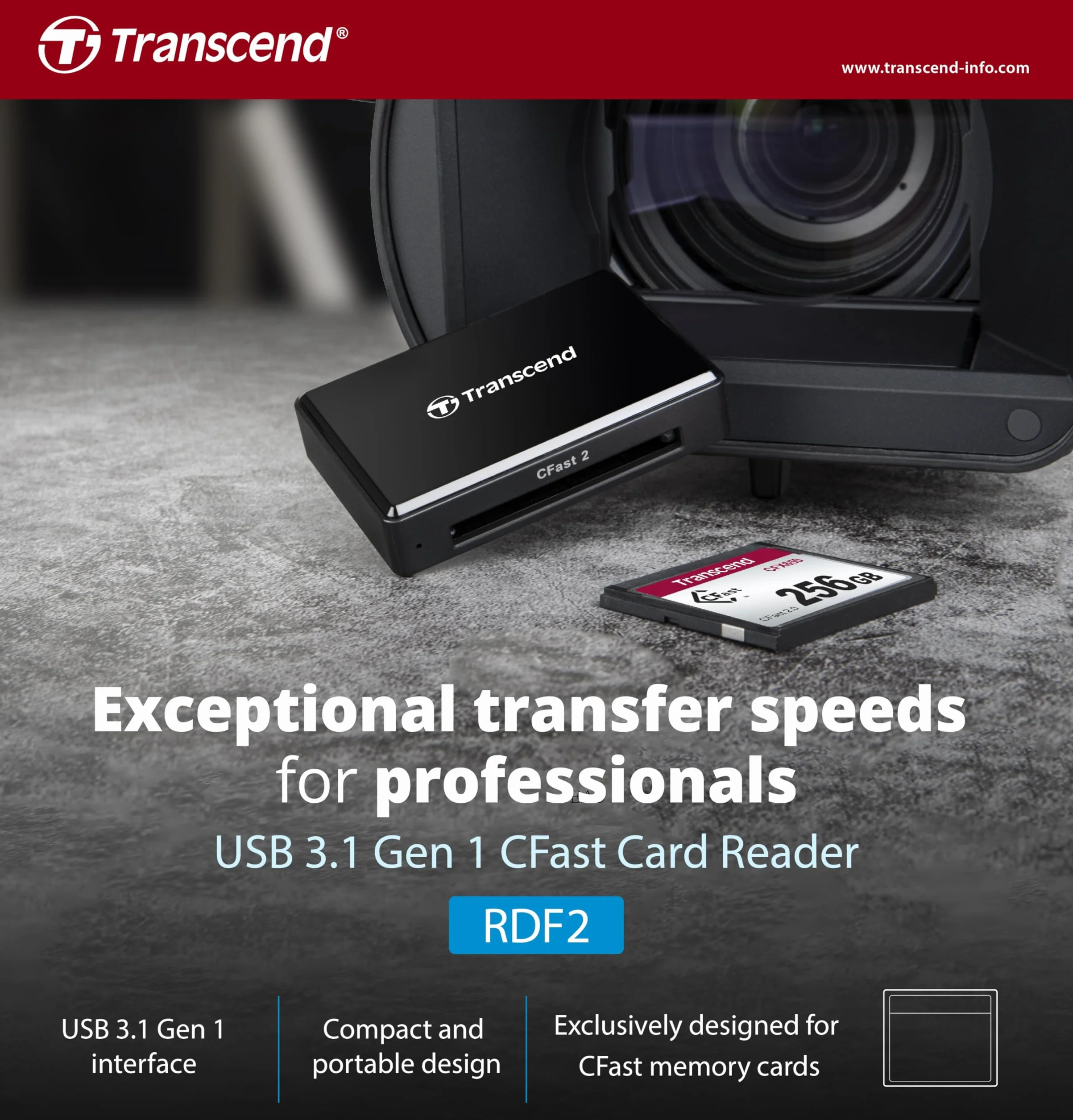 Transcend czytnik kart CFast USB 3.1 Type-A TS-RDF2 Czarny