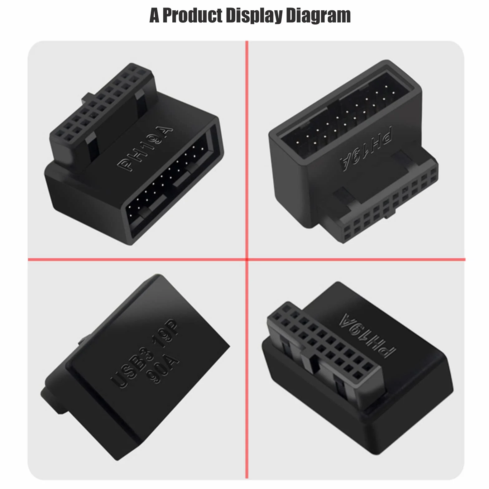 ASHATA USB 3.0 19/20Pin wtyczka 90 stopni przedłużacz do płyty głównej PH19A