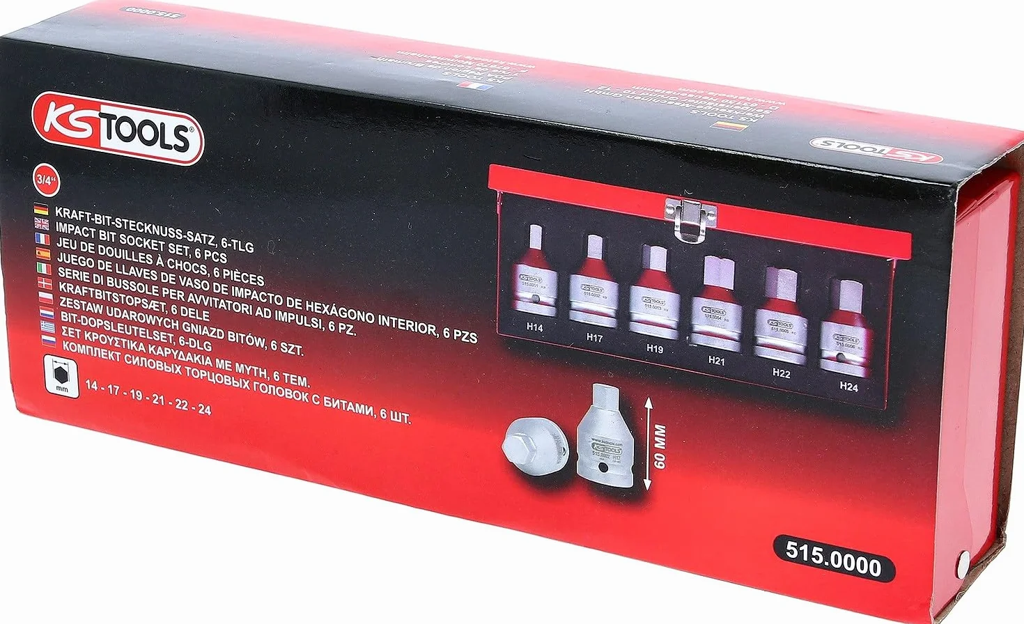 KS Tools 515.0000 3/4"Zestaw silowych gniazd bitów 6-szt, 14-24mm