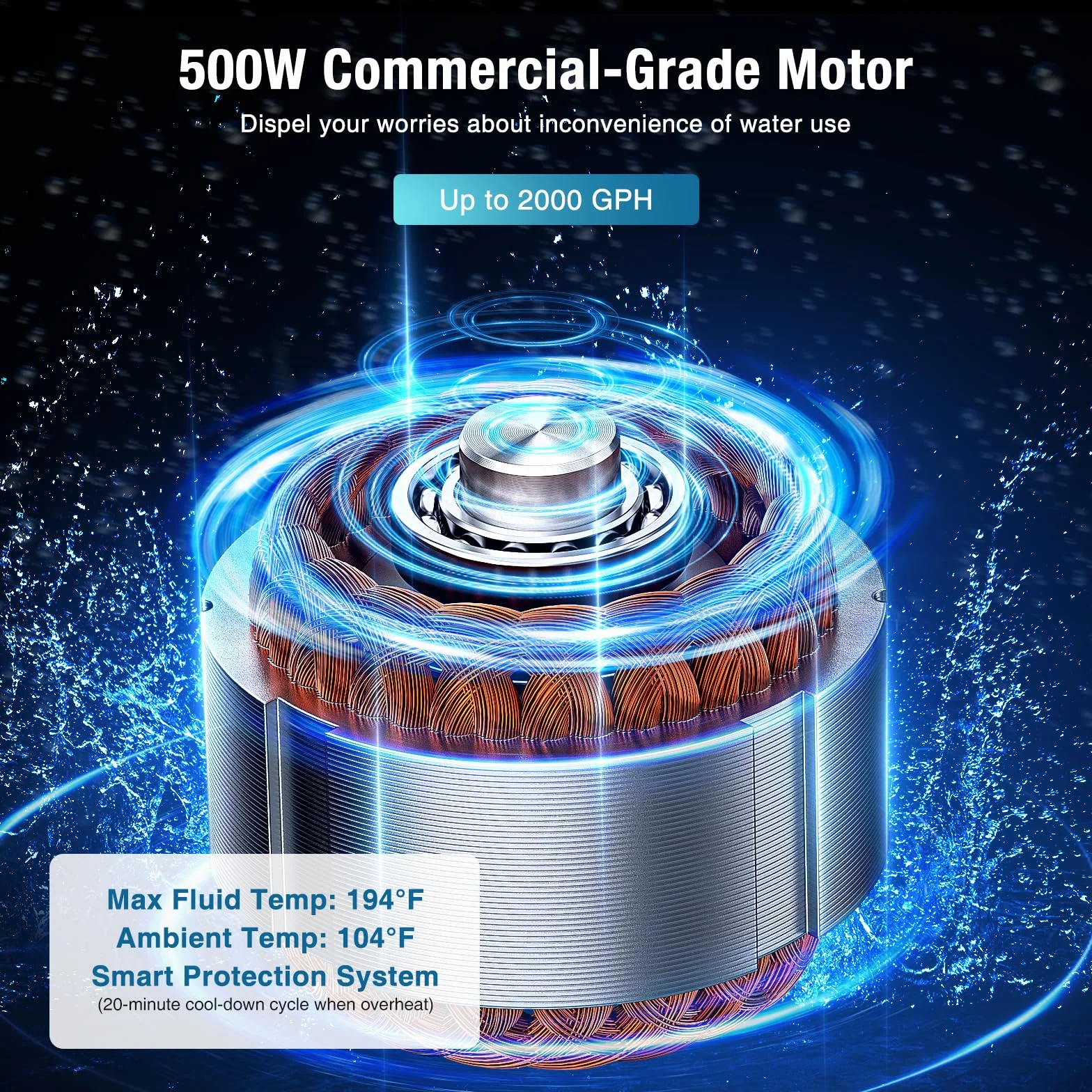 CrestWave - Pompa maceratora 500 W, system spłukiwania o wysokiej wytrzymałości z 4 wlotami wody, przepływ 20 l/m, idealny do zlewu, toalety, kuchni, prysznica, wanny, pralni, wody
