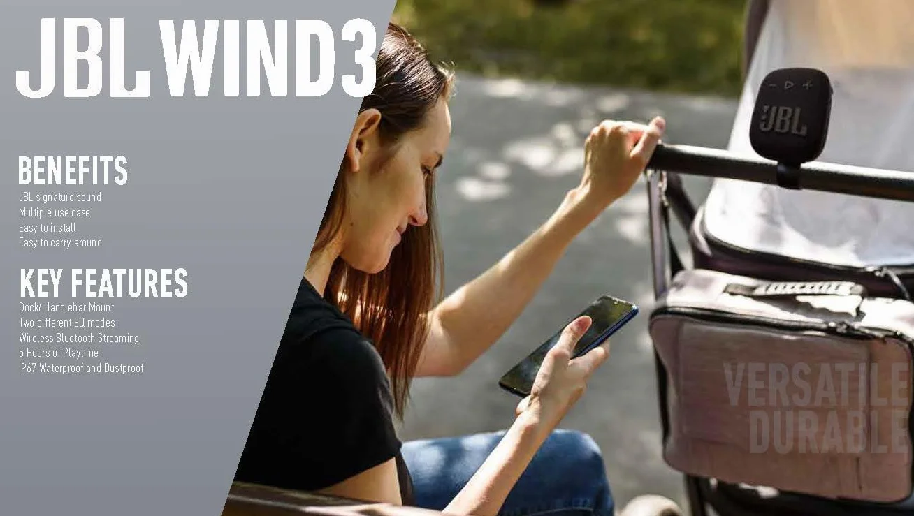 JBL Box Wind 3S przenośny mini głośnik Bluetooth, wodoszczelny, z klipsem, do uprawiania sportu, roweru i skutera, Bass Boost - biały, jasnoszary