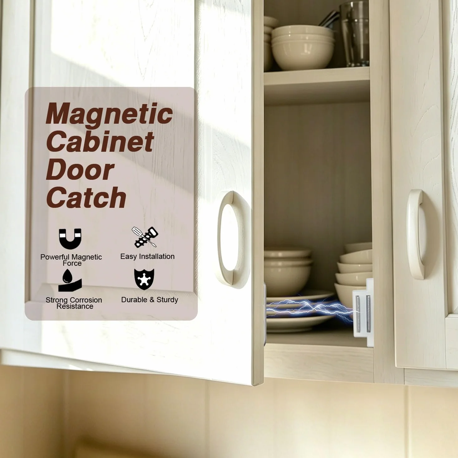 QEDT Zatrzask magnetyczny do szafki, najlepszy do drzwi szafek, szuflad i okiennic, magnetyczny zatrzask do szafki, łatwy montaż, magnetyczne śruby zaczepowe do szafek w zestawie, zestaw 12 szt