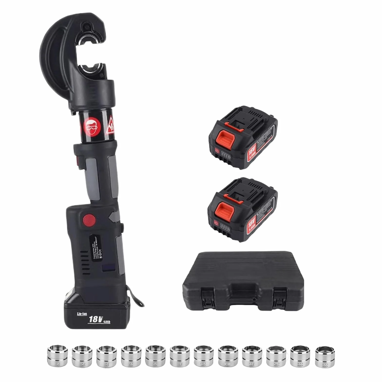 Praska Hydrauliczna do Rur na Akumulator 12T, Elektryczna Zaciskarka 18V Kabli 16-400mm², Zaciskarka PEX z Cyfrowym Wyświetlaczem LED i Podwójnym Zasilaniem Akumulatora