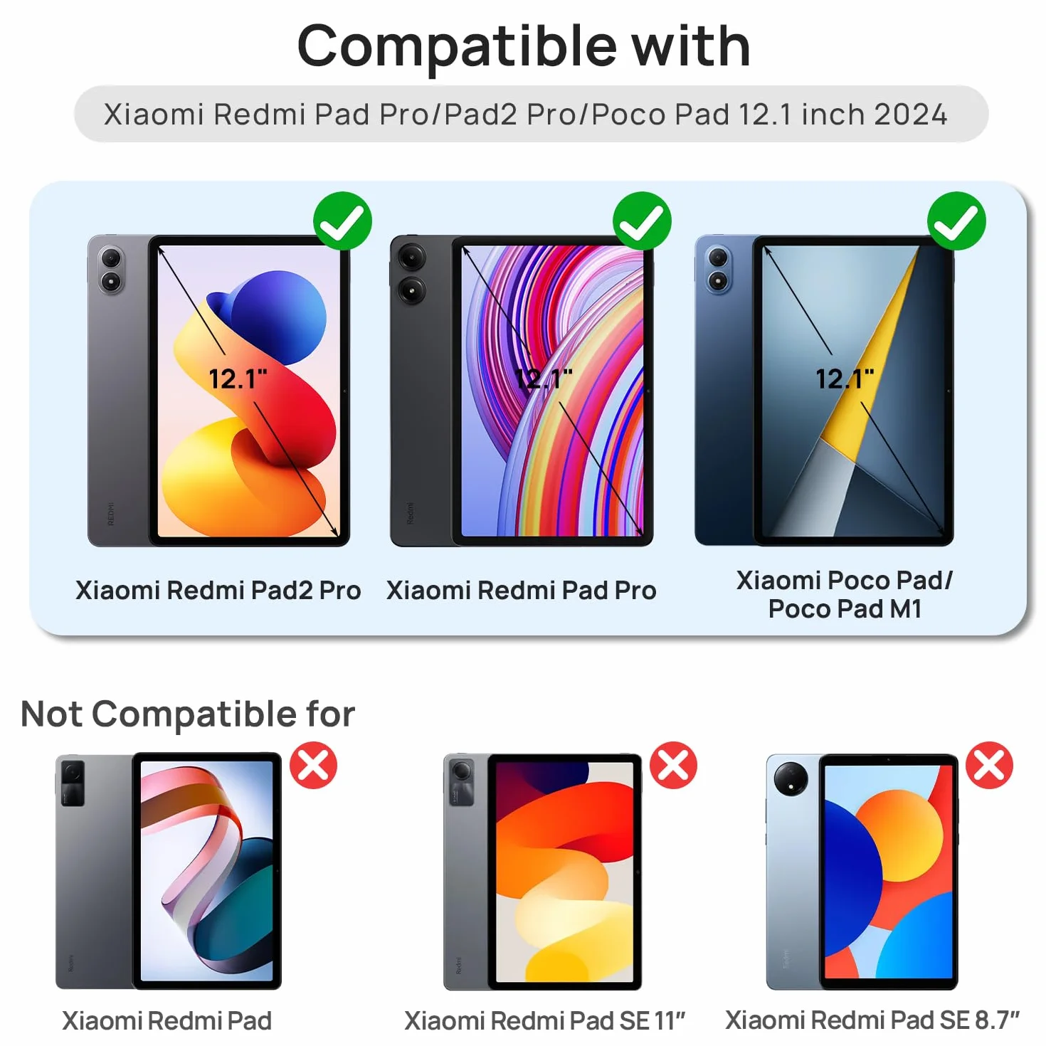 Gerutek Zestaw 2 ochraniaczy ekranu do Xiaomi Redmi Pad 2 Pro/Redmi Pad Pro/Xiaomi Poco Pad 12,1 cala 2024, twardość 9H, odporne na zarysowania, szkło hartowane HD, przezroczyste, odporne na