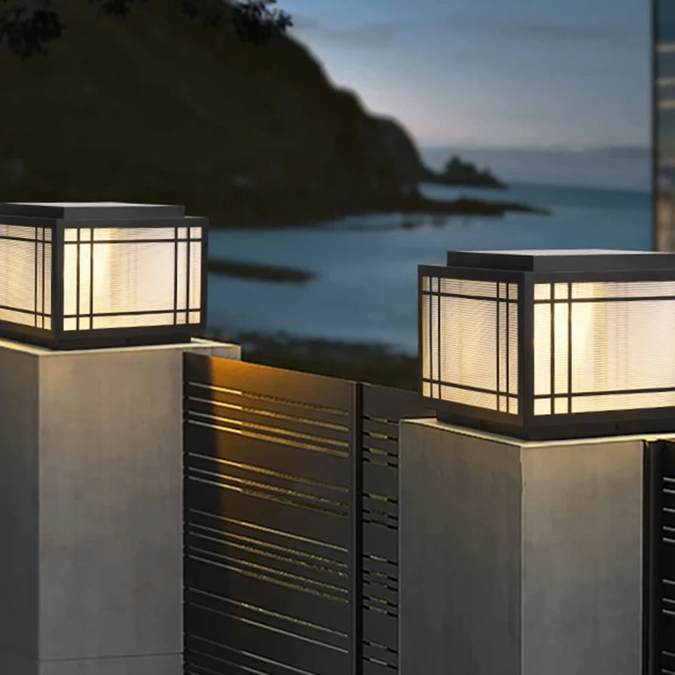 RCIDOS Kwadratowy Szklany Klosz Lampy LED Solarny Reflektor Kolumnowy Garden Decor IP54 Wodoodporna Lampa Słupkowa Zewnętrzne Lampy Ogrodowe Na Patio Oświetlenie Ścieżki Do Patio Ogrodowego