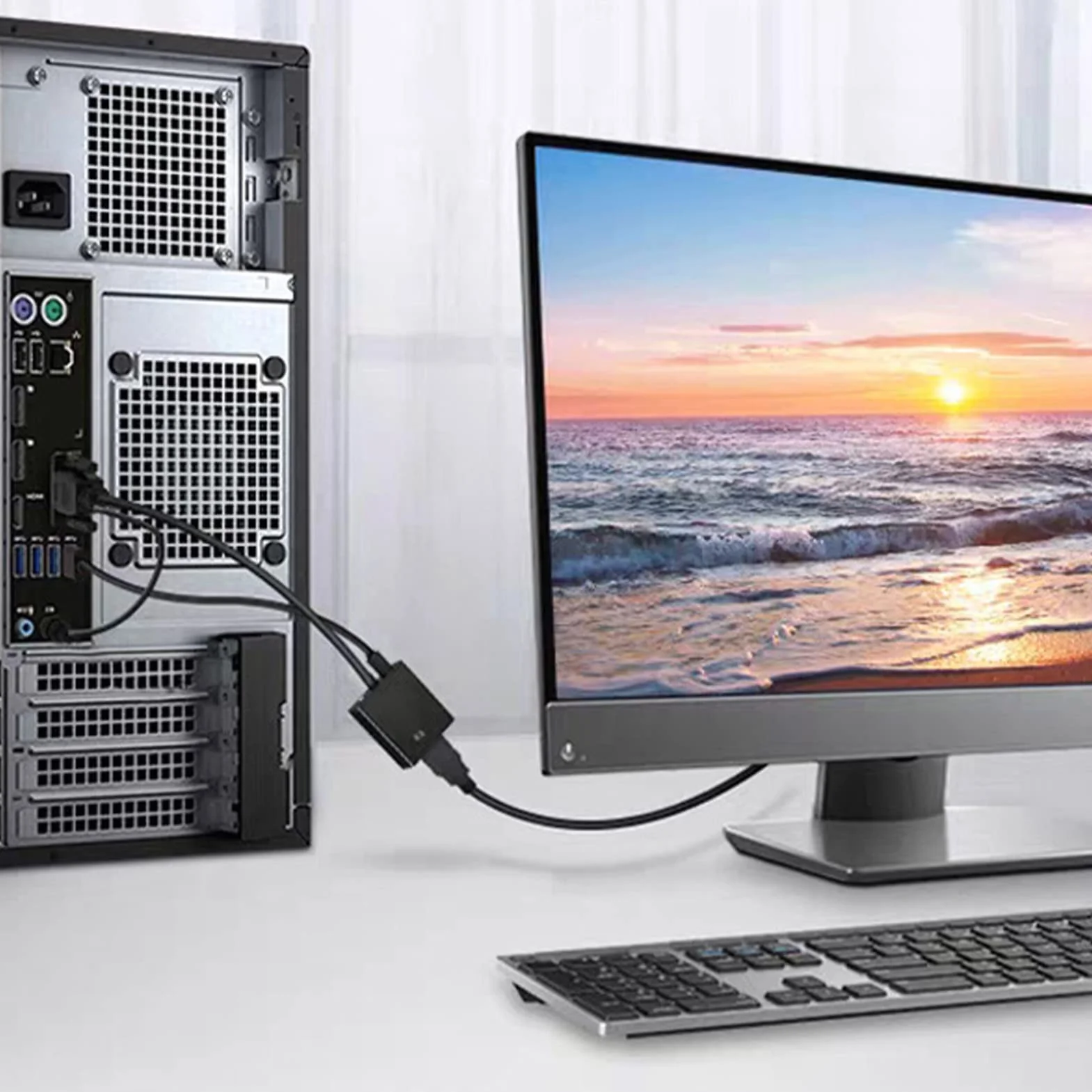 Konwerter VGA na HDMI 1080p Full HD, Adapter VGA USB z Kablem Dźwiękowym 3,5 mm do Monitora PC TV