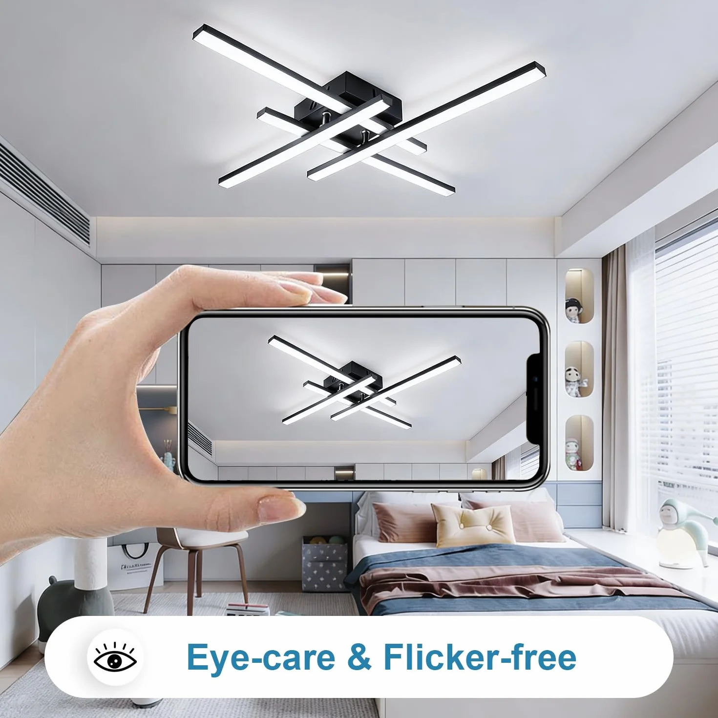 Lampa sufitowa LED, 28W 2800LM oświetlenie sufitowe LED do sypialni, Zimne Białe 6000K Nowoczesne Lampy Sufitowe Czarne do salonu kuchni i przedpokoju