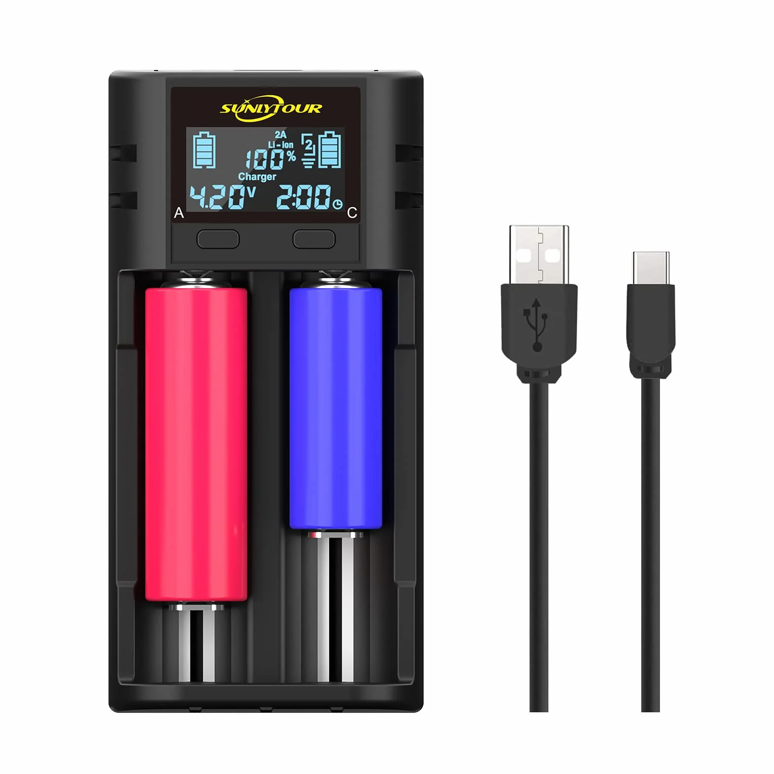 Inteligentna 21700 18650 ładowarka,LCD 21700 Ładowarka baterii 21750 21700 ładowarka do 20700 22700 26650 26700 16340 (RCR123) 17650 17670 Akumulator Ni-MH/Ni-Cd AA AAA