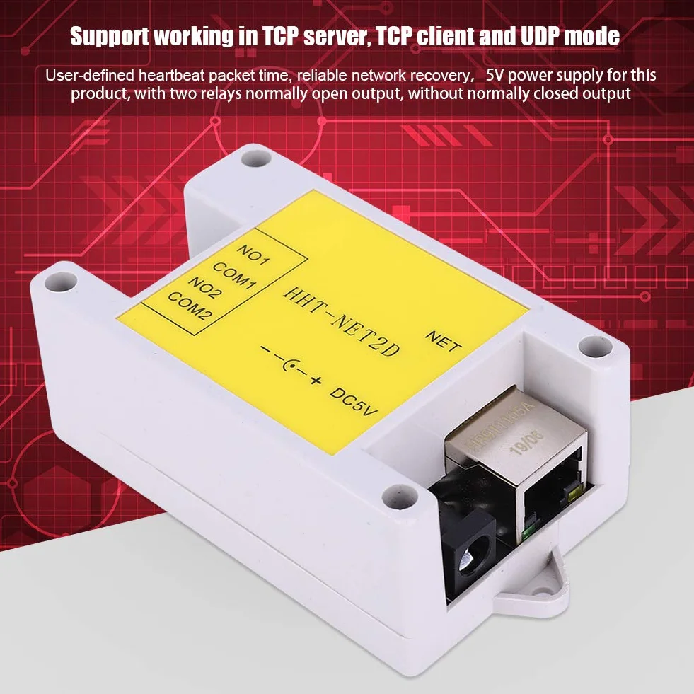 Moduł przekaźnika sieciowego IP Niezawodny 2-kanałowy kontroler przekaźnika sieciowego IP Ethernet Moduł zdalnego sterowania Watchdog do inteligentnego sterowania domem DC5V