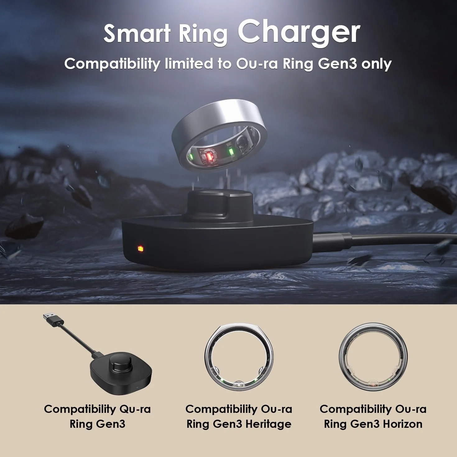 Ładowarka Smart Ring rozmiar 7 – kompatybilna z Oura Ring Gen3, stacja dokująca USB C