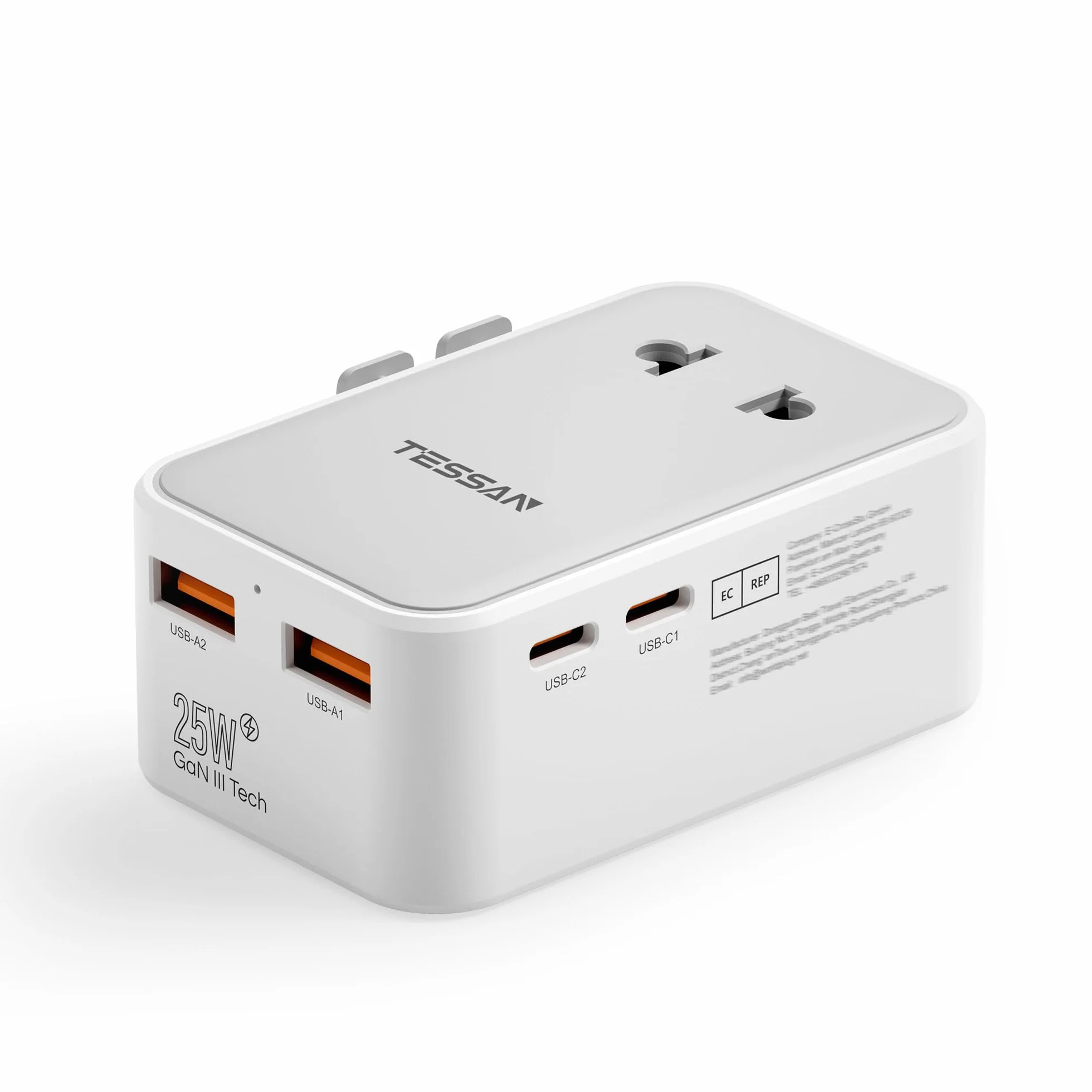 TESSAN Adapter podróżny PD 25W z 2 USB C i 2 USB A, uniwersalny do USA, UK, Japonii, Tajlandii, Australii, Chin