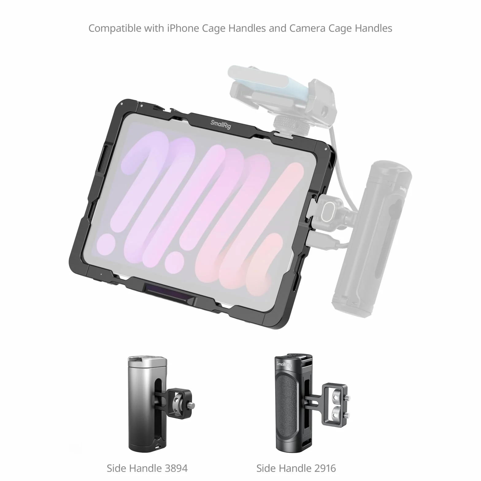 SMALLRIG Metalowa klatka do iPada Mini 6 / A17 Pro, adapter do statywu do iPada z otworami 1/4"-20, 3/8"-16, uchwyt do zimnego buta, monitor z zaciskiem - MD5058