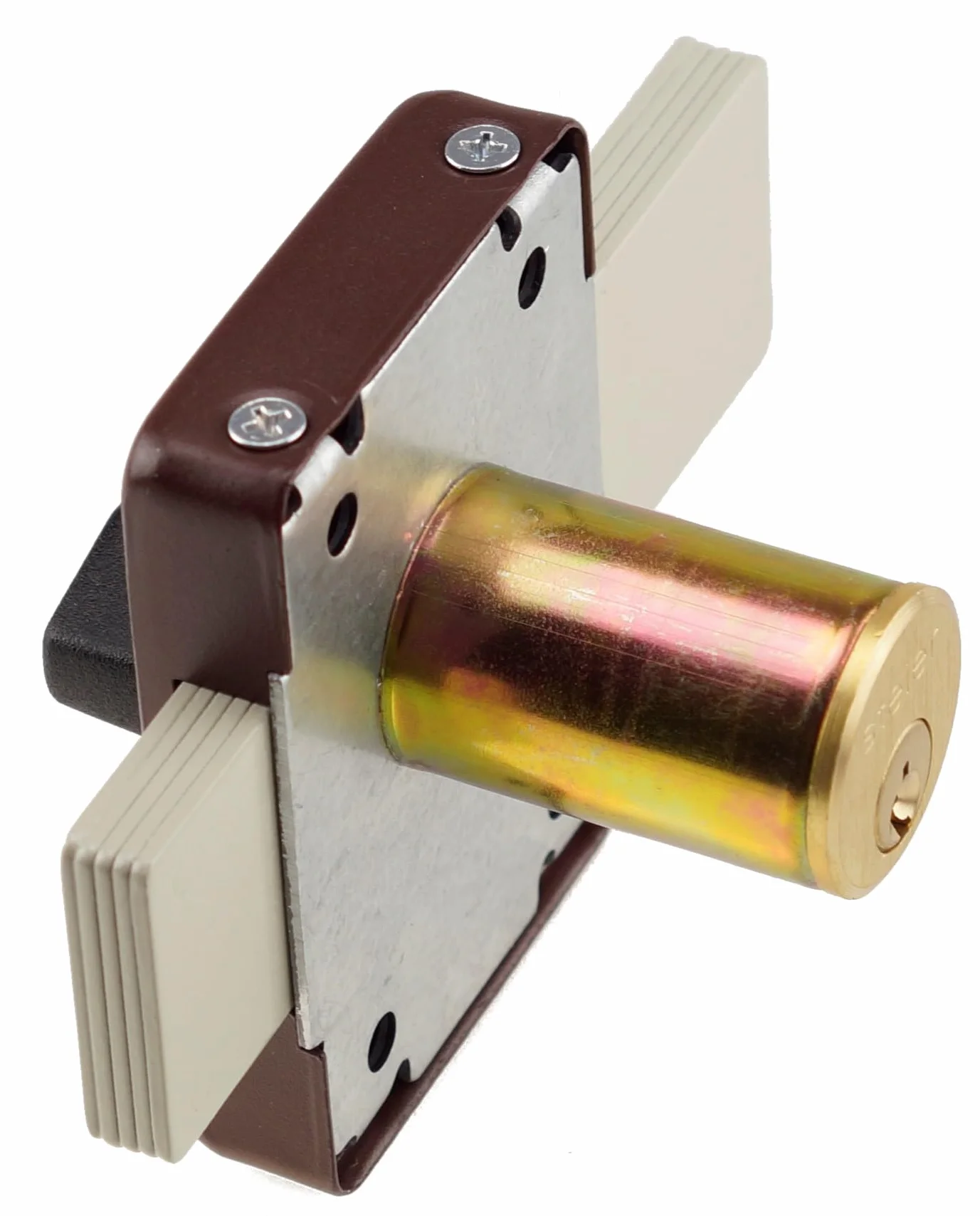 Zamek ryglowy z cylindrem 140 mm brązowy, do drzwi i bram, zabezpieczający, blokujący
