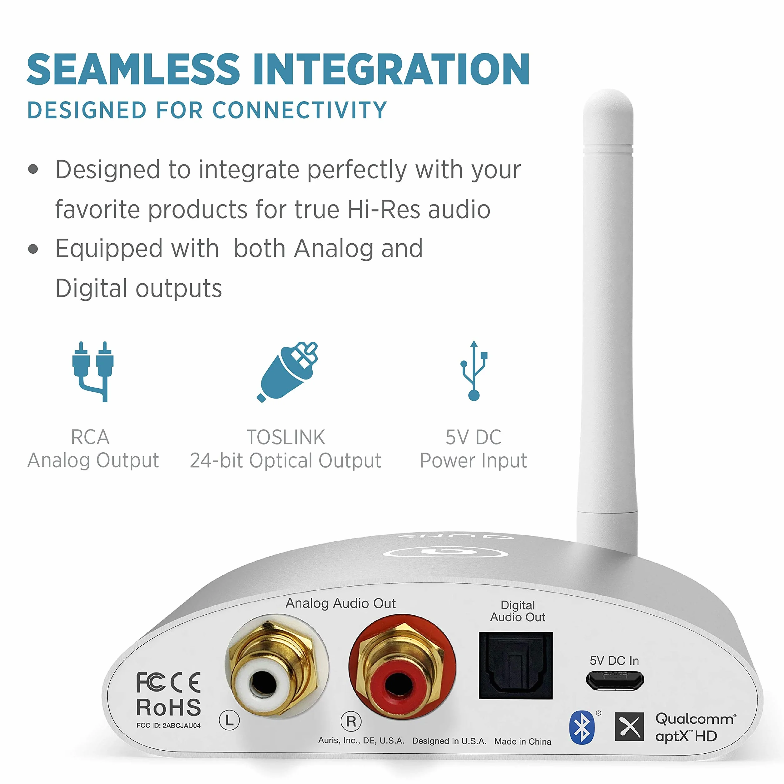Auris Flower HD Bluetooth 5.3 Odbiornik Muzyki – HiFi Wireless Audio Adapter z DAC, LDAC, aptX HD