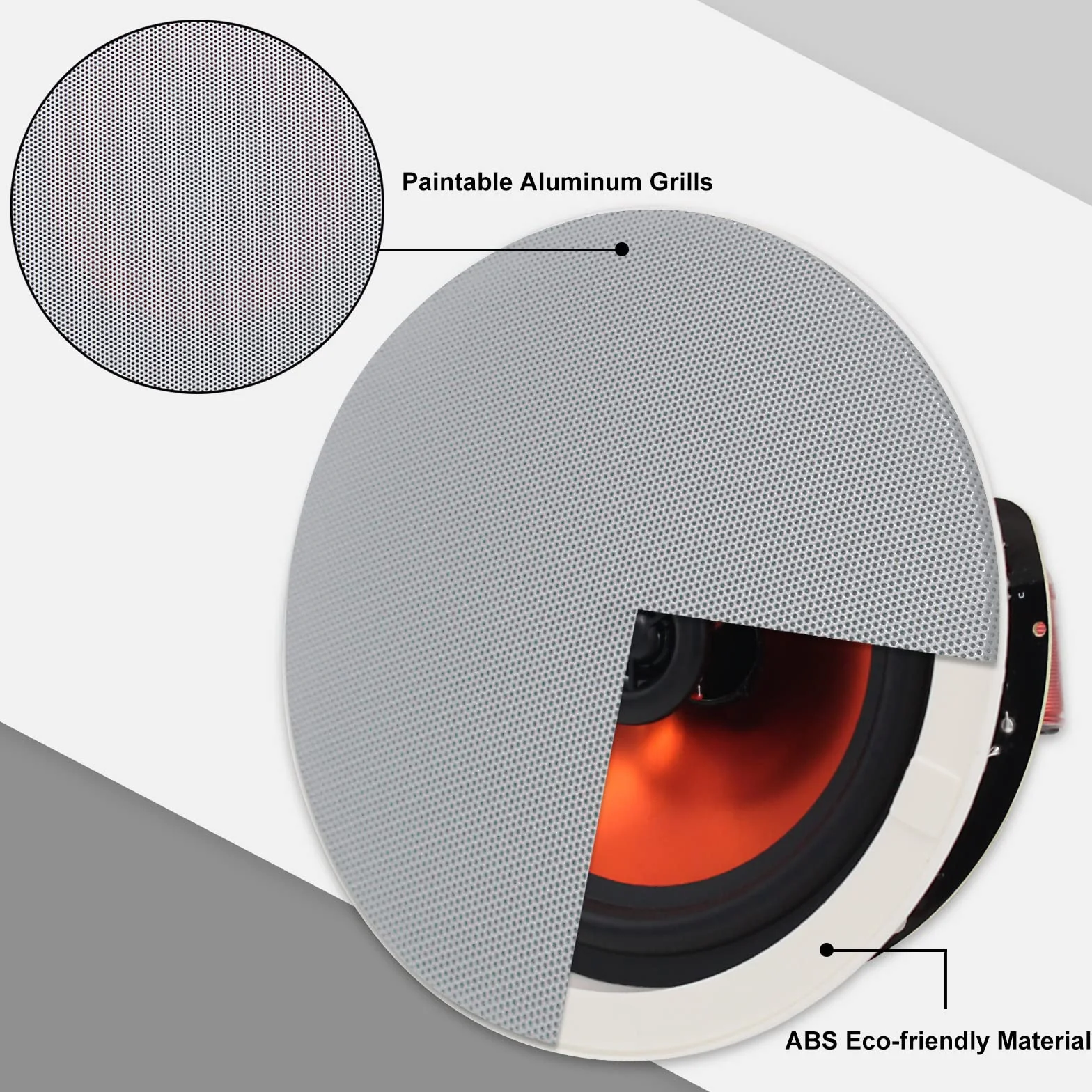 Herdio Głośniki sufitowe Bluetooth 150 W 150 W do biura, kuchni, salonu, łazienki, średnica wycięcia 18 cm (1 para)
