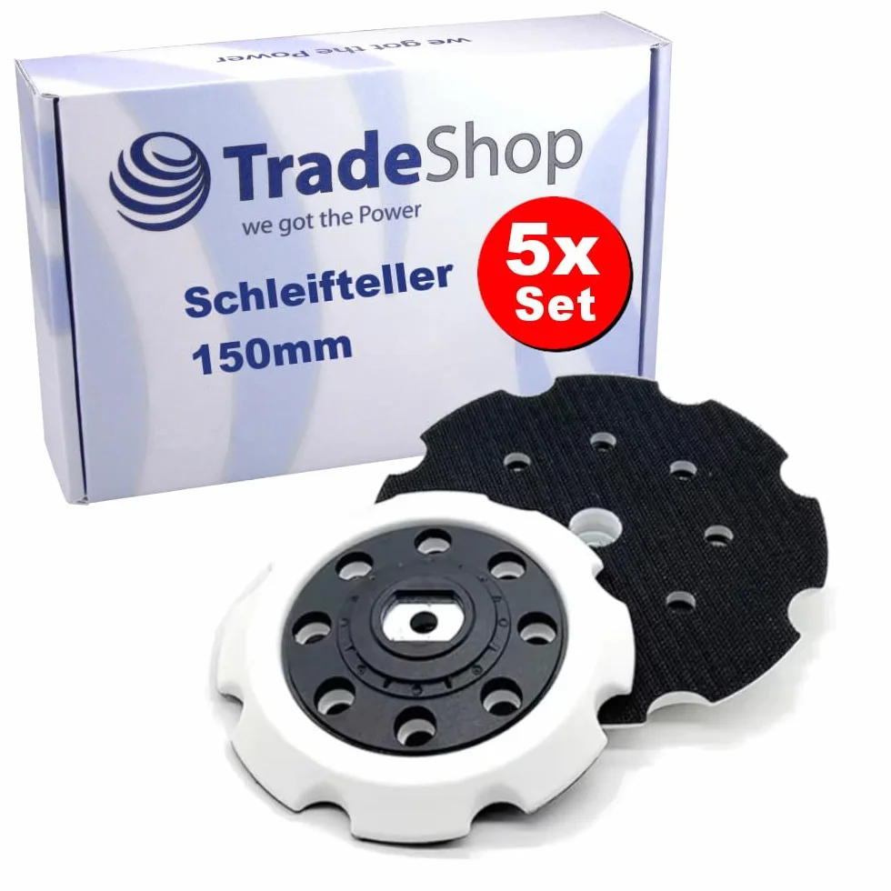 5 x Trade-Shop 8-otworowy talerz szlifierski na rzep kompatybilny z Makita PO5000C, PO6000C, DPO500Z, DPO600Z, DPO600TKX1 zastępuje 197928-2/150 mm średnicy