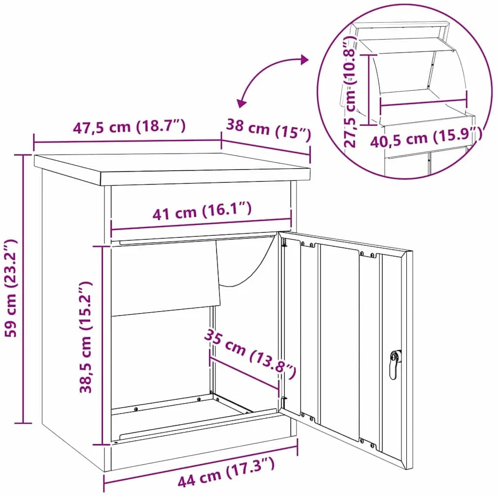 vidaXL Skrzynka na przesyłki Z blokadą Antracyt 47,5 x 38 x 59 cm Stal