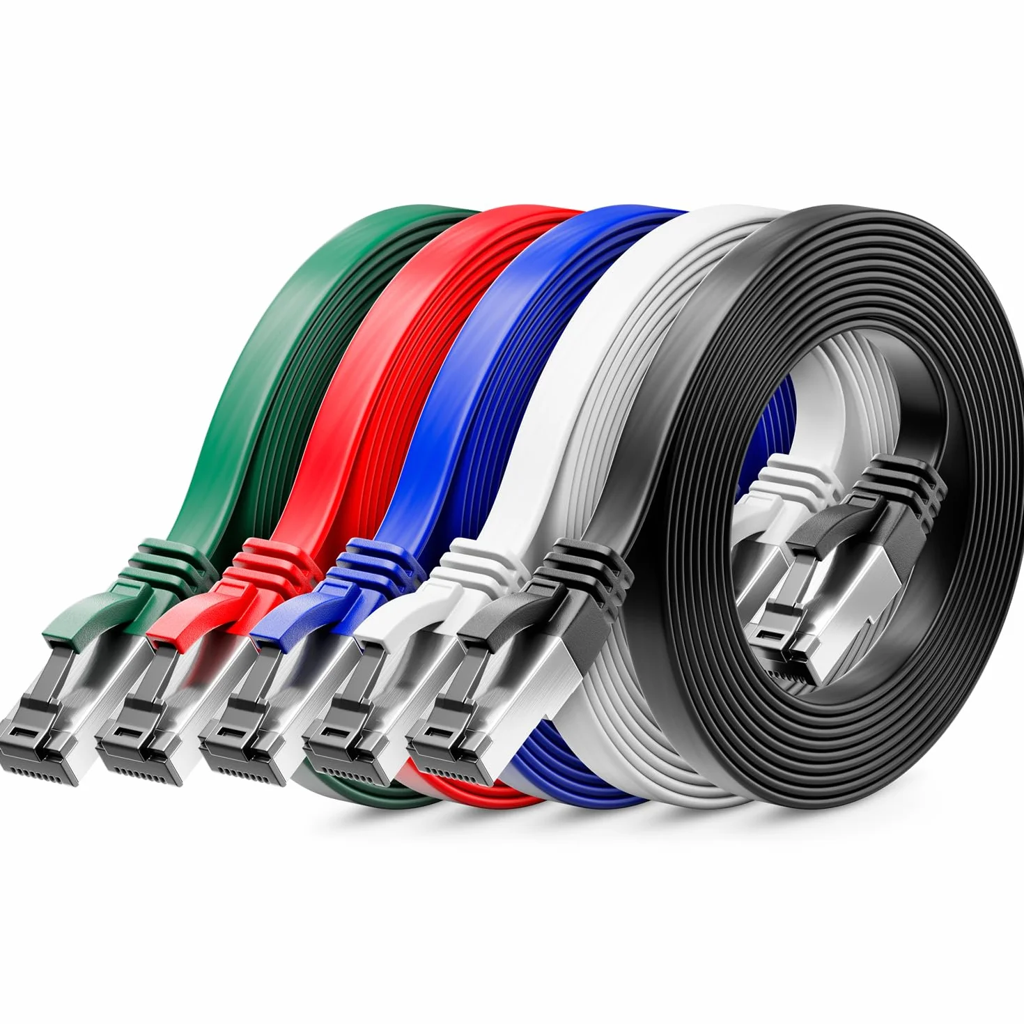deleyCON 5x 2m CAT 8 Kabel Sieciowy Płaski 40 Gbit/s Miedź Gigabit Ethernet LAN RJ45
