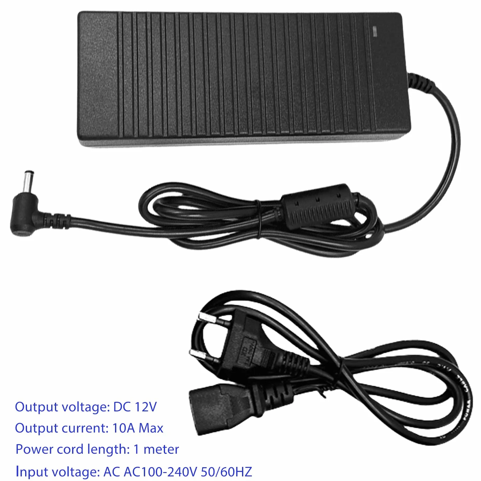 Zasilacz 12 V, 10 A, adapter AC 100V-240 V na DC12V 10A, transformator zasilający 120 W z gniazdem DC 5,5 mm x 2,5 mm do taśm LED, DVD, telewizorów, kamer, routerów