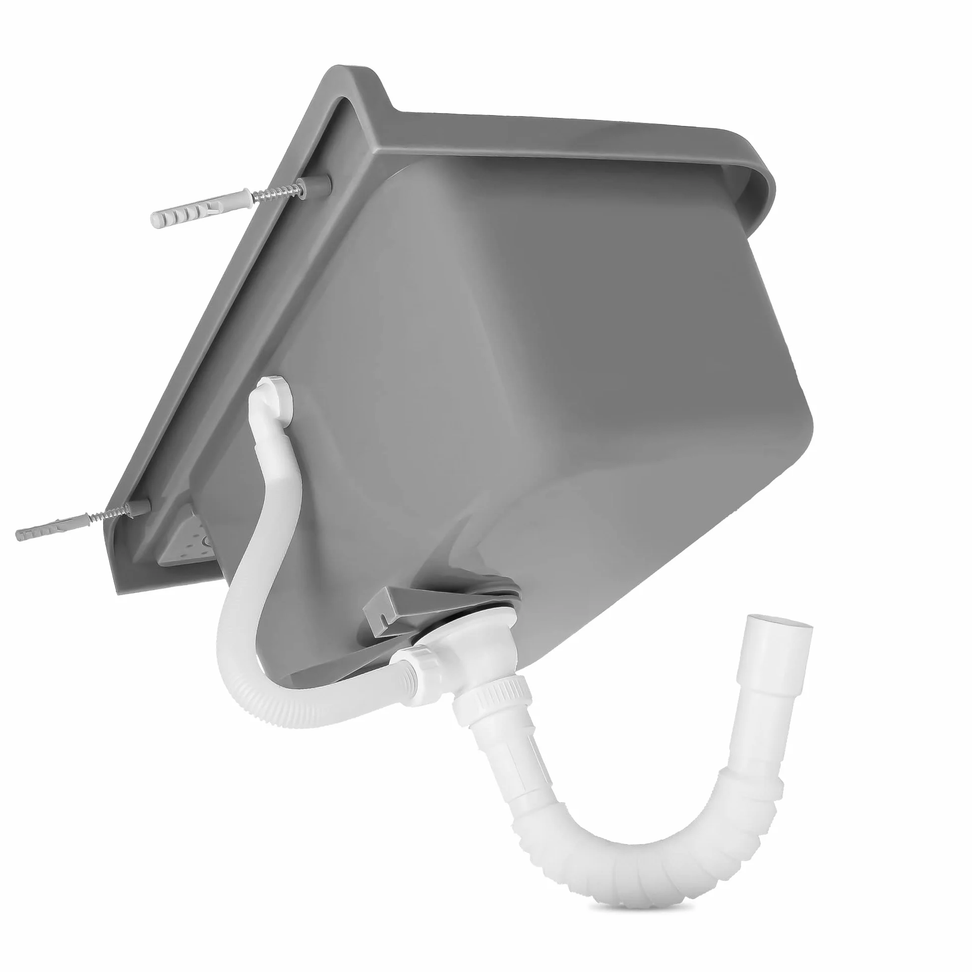 Komora Gospodarcza z Półką Zlew Roboczy Zlewozmywak Umywalka Pralnicza Robocza Garażowa 60 cm x 34 cm x 21 cm Garażu Pralni Ogrodu Szara Polipropylen