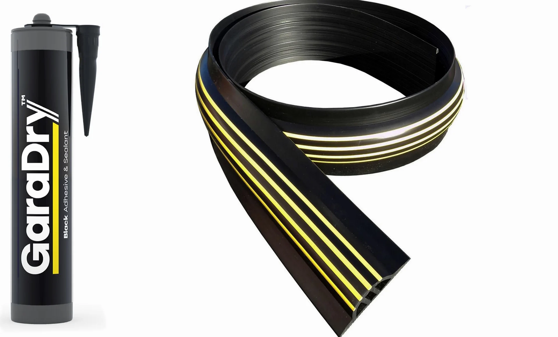Zestaw uszczelek progu drzwi garażowych o wysokości 3 cm, długość 2,52 m | Elastyczny PCW | Kompletny zestaw zawiera 1 klej | GaraDry