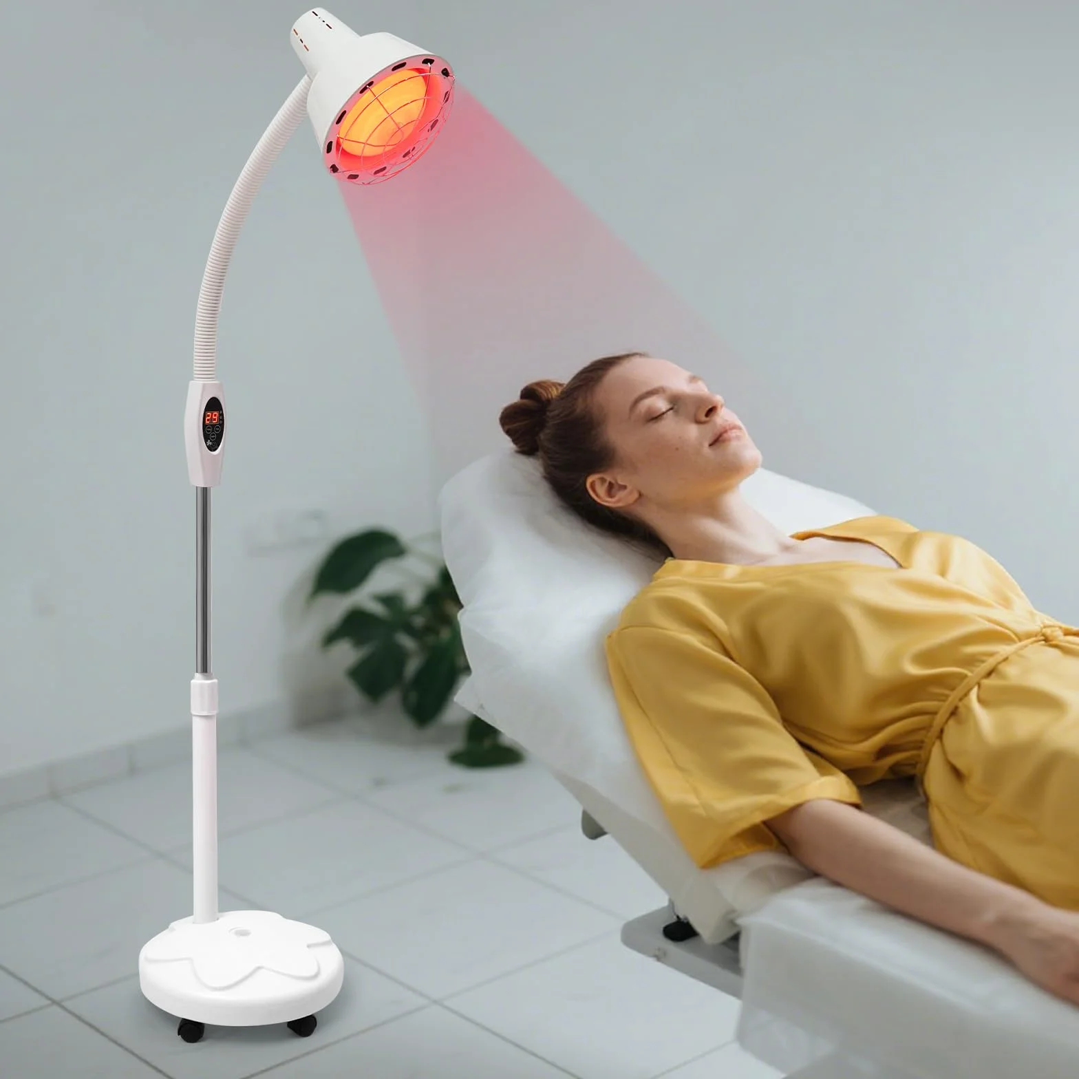 Lampa grzewcza 275 W, czerwone światło, lampa na podczerwień, lampa stojąca, lampa stojąca o 360°, czerwone światło, do terapii, do masażu salonowego, leczenia przeziębienia i napięcia mięśni