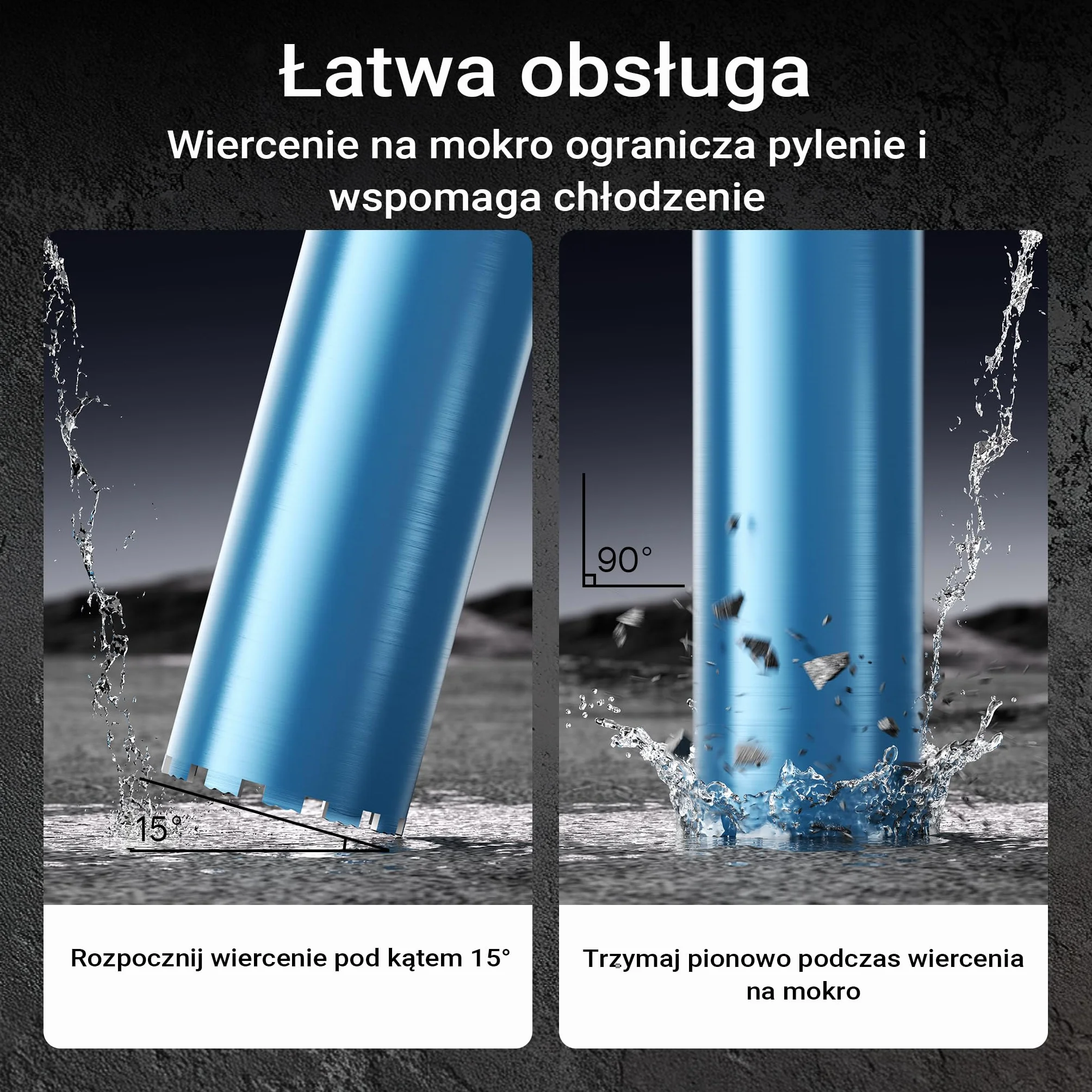 Wiltec Wiertło diamentowe koronowe typu Shark Ø 152 mm o długości 450 mm, 1¼ UNC, do wiercenia w betonie, kafelkach, kamienia i granitu