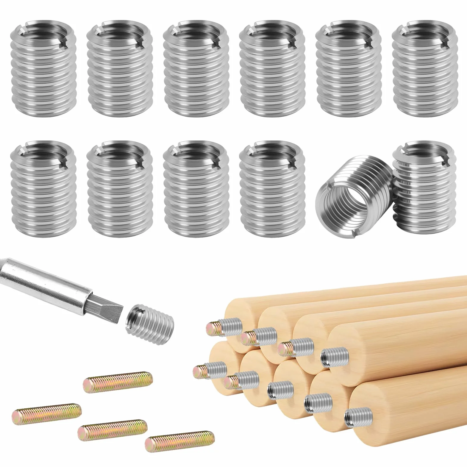 12 sztuk adapterów gwintowanych M12 na M10, zestaw tulejek gwintowanych ze stali nierdzewnej 15 mm, nakrętka gwintowana, nakrętka redukcyjna, gwint zewnętrzny, wkładka gwintowana M12 x M10 do