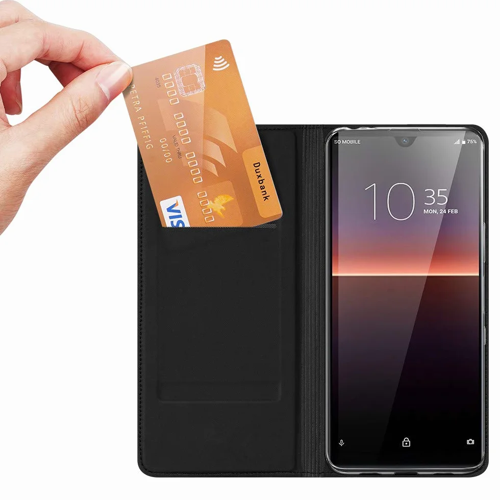 Etui z klapką PU TPU z gniazdem na karty i stojakiem do Sony Xperia L4 czarne