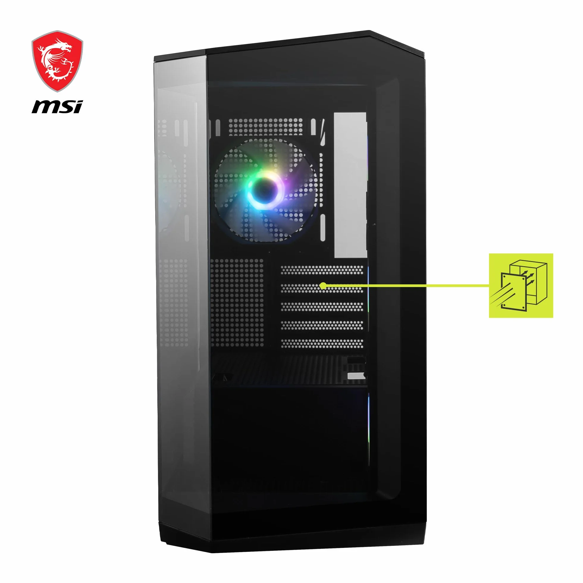 MSI MAG PANO M100R PZ mATX obudowa PC 3x120 mm wentylator ARGB Reverse Blade ARGB 120 mm koncentrator