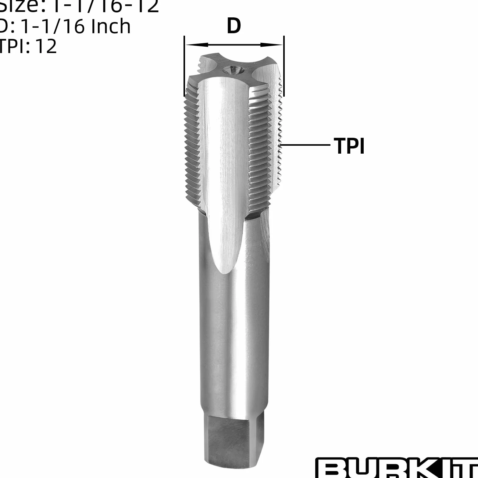 Burkit 1 1/16"-12 UN gwintownik praworęczny, HSS 1-1/16 x 12 UN prosty karbowany kran maszynowy