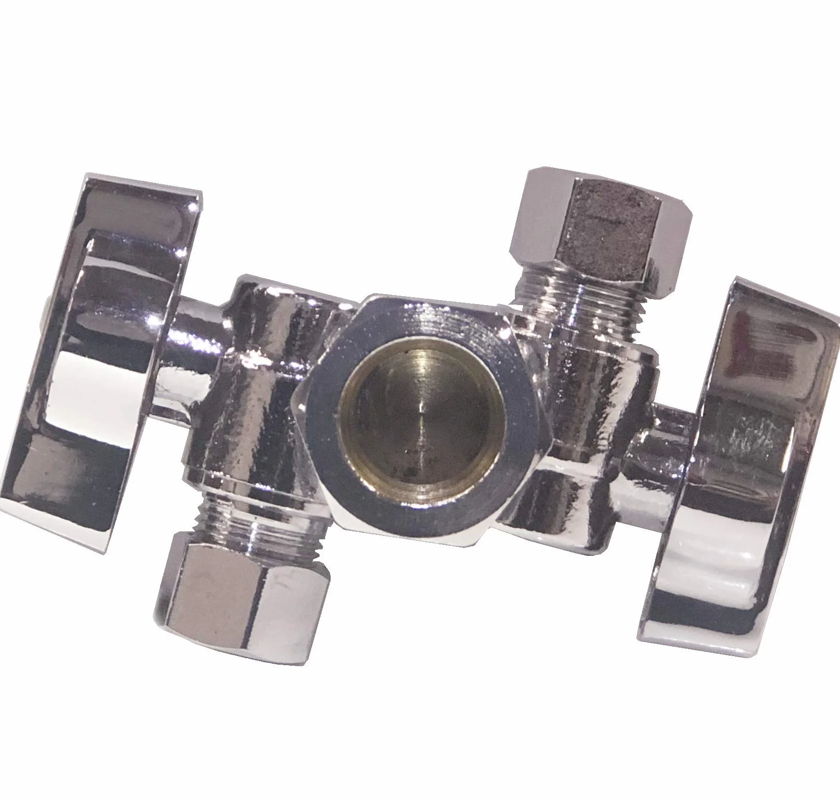 EZ-Fluid 5/8" Comp. O.D X 3/8" Comp X 3/8" Comp 1/4 Turn Podwójne uchwyty chromowany mosiężny zawór odcinający wodę do rur wodnych, bezołowiowy, do zaworu toaletowego, zmywarki, filtra (1)