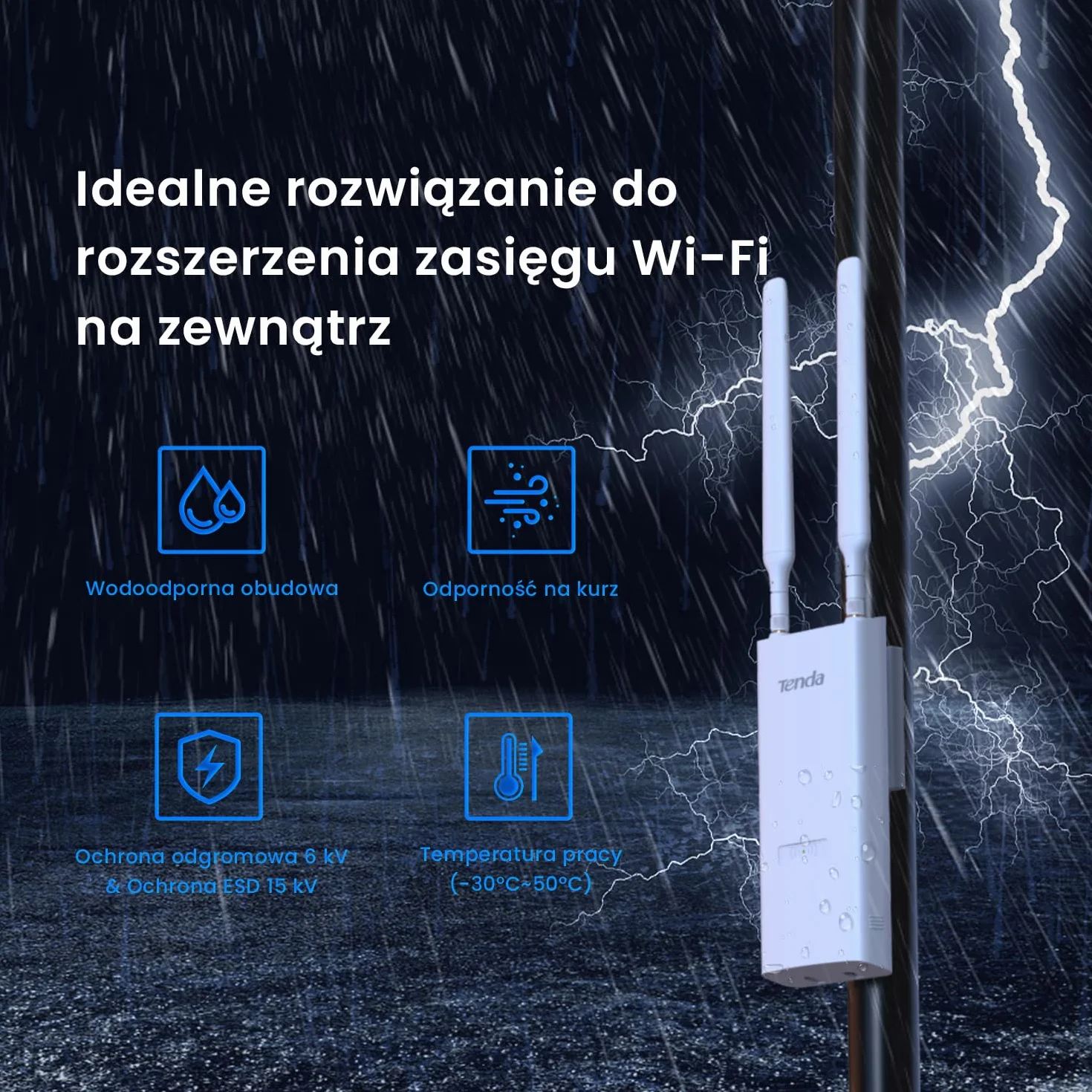 Tenda OAP1200 zewnętrzny punkt dostępowy AC1200 Gigabit Dualband PoE IP65 biały