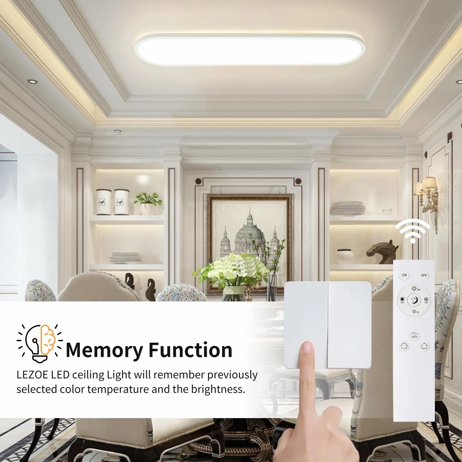 LEZOE Lampa sufitowa LED ściemnialna z pilotem 80x20x2,9 cm, 36 W 4500 lm Lampa sufitowa 2700K-6500K z funkcją pamięci, biurowa Panel do salonu sypialni łazienki kuchni domowego biura owalna
