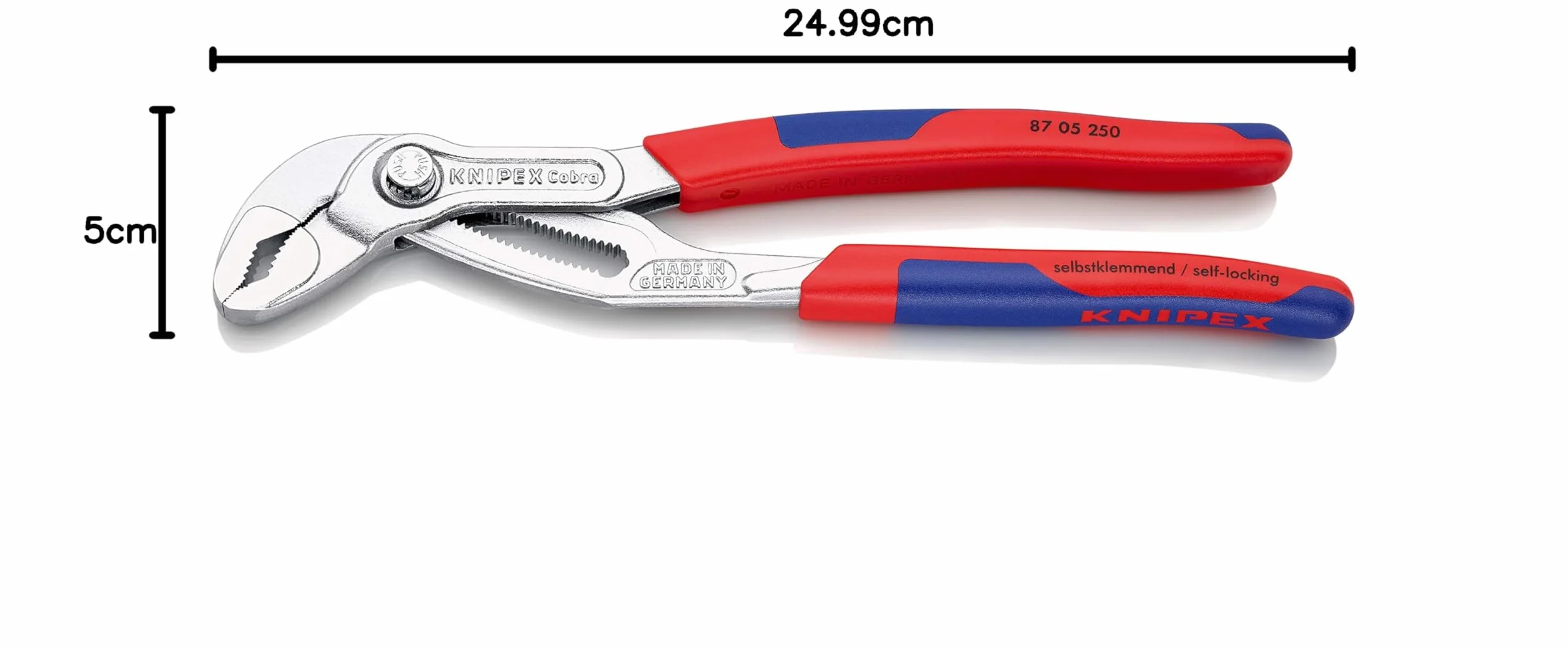 KNIPEX Cobra Szczypce nastawne do rur nowej generacji chromowany z wąskimi, wielokomponentowymi nasadkami 250 mm, 87 05 250