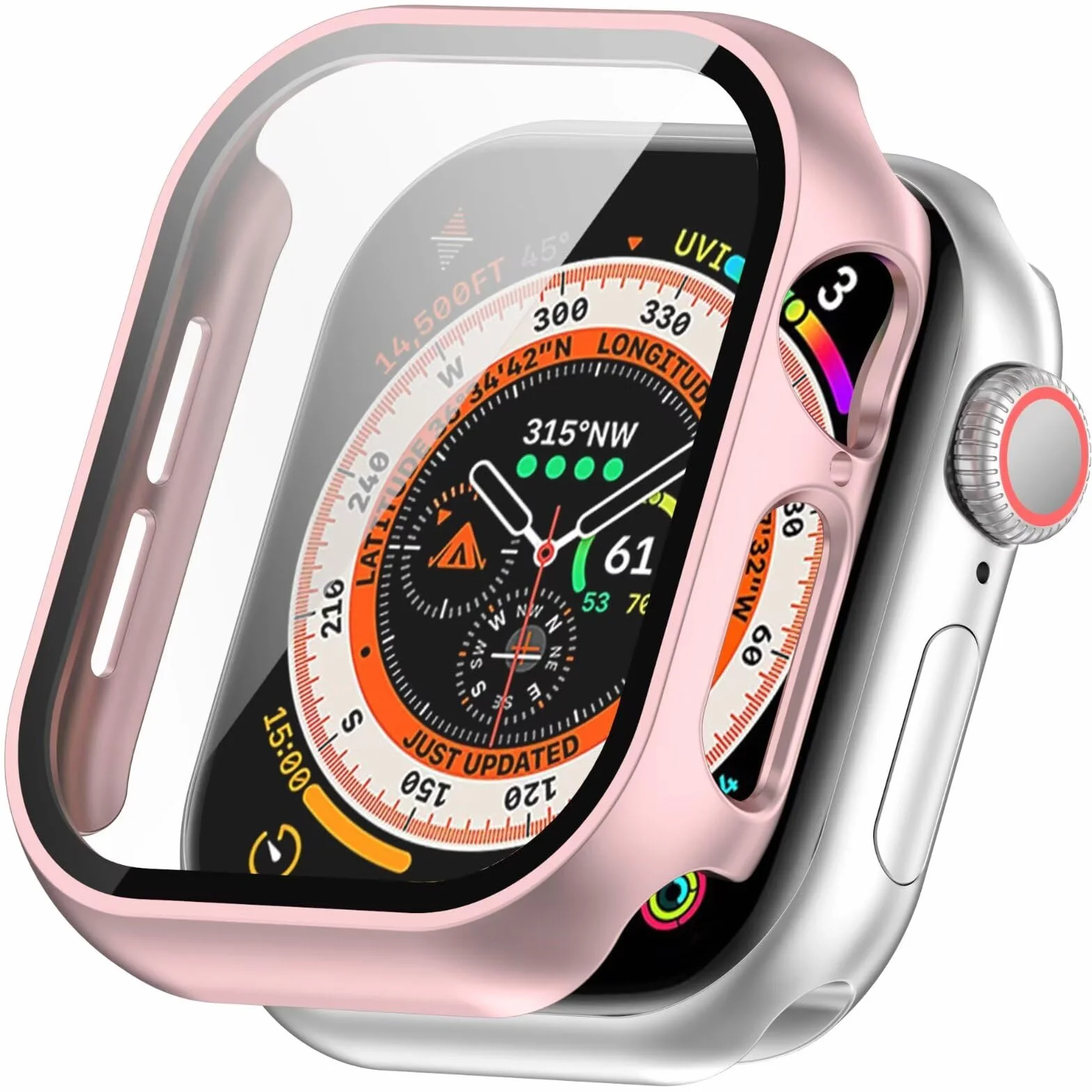 Etui kompatybilne z Apple Watch Series 10 42 mm, PC + folia hartowana, odporne na zarysowania, różowe złoto