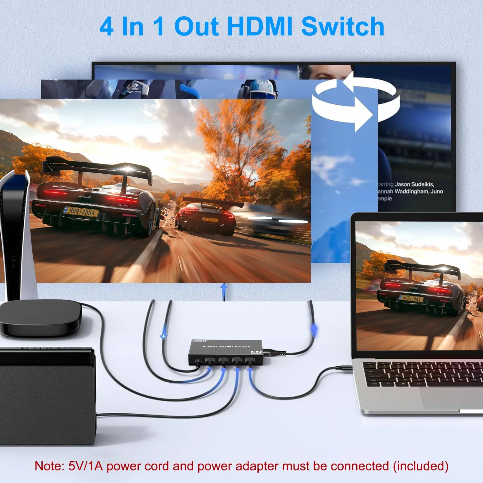 Przełącznik HDMI 4K 30Hz 4 w 1 Out z pilotem na podczerwień HDCP 1.4 HDR 3D