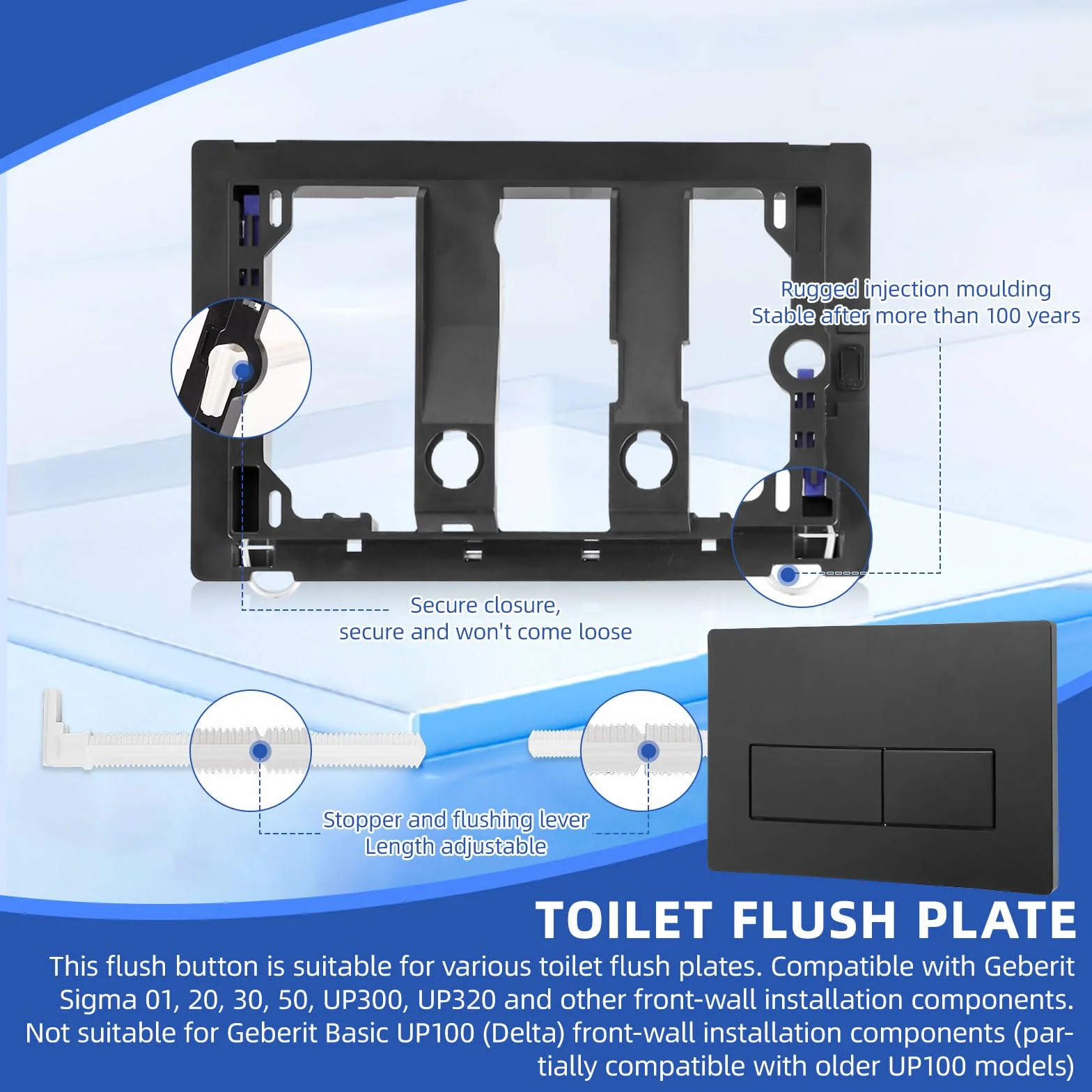 Płyta sterująca, panel WC, części zamienne do zbiornika Geberit Sigma, panel sterujący do podwójnego spłukiwania dla zbiornika Geberit Sigma 01, 20, 30, 50, UP300, UP320 (Czarny)
