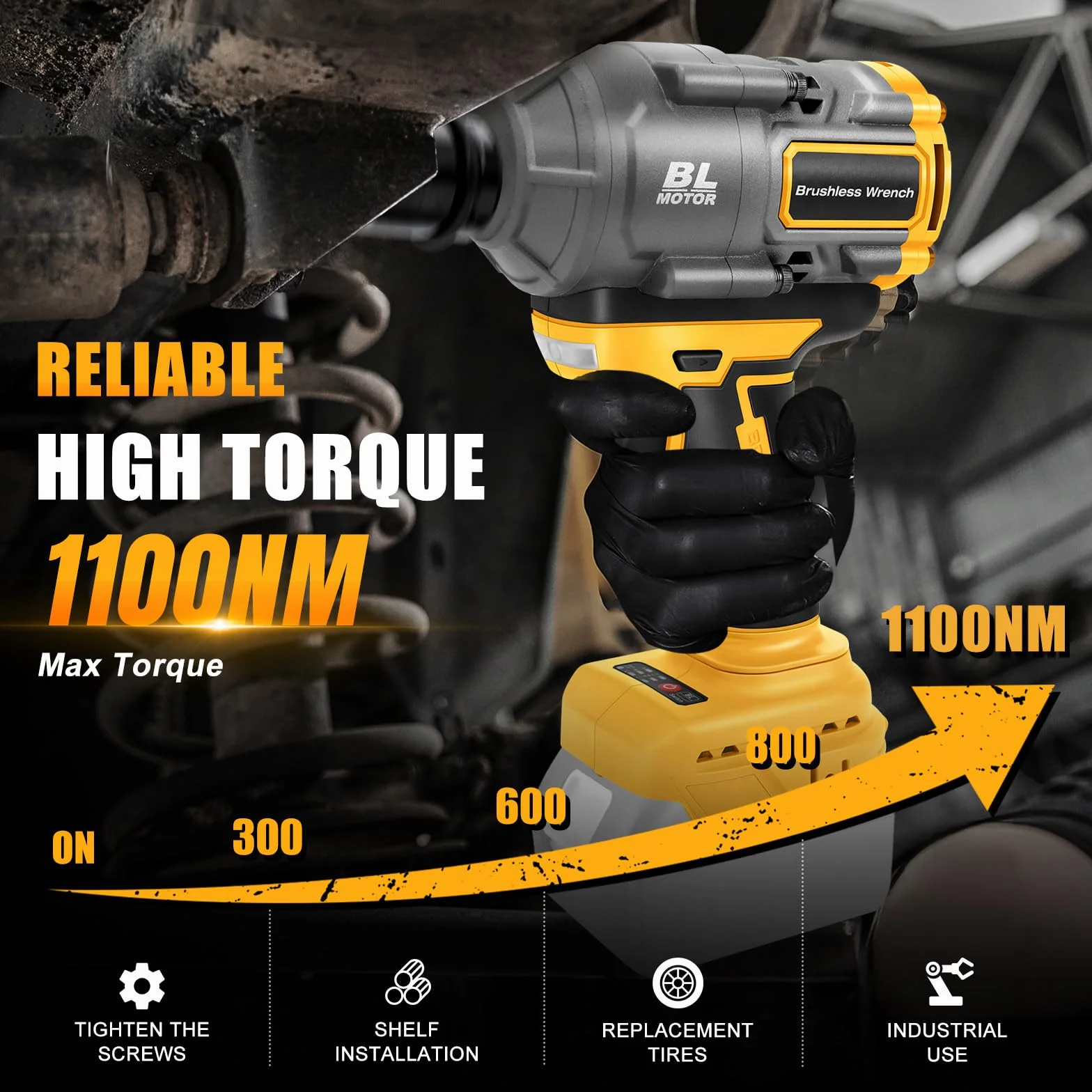 Akumulatorowa wkrętarka udarowa kompatybilna z Dewalt 18 V 20 V, 1100 Nm wkrętarka udarowa 1/2 cala, bezszczotkowy klucz udarowy z adapterem klucza nasadowego (bez akumulatora)
