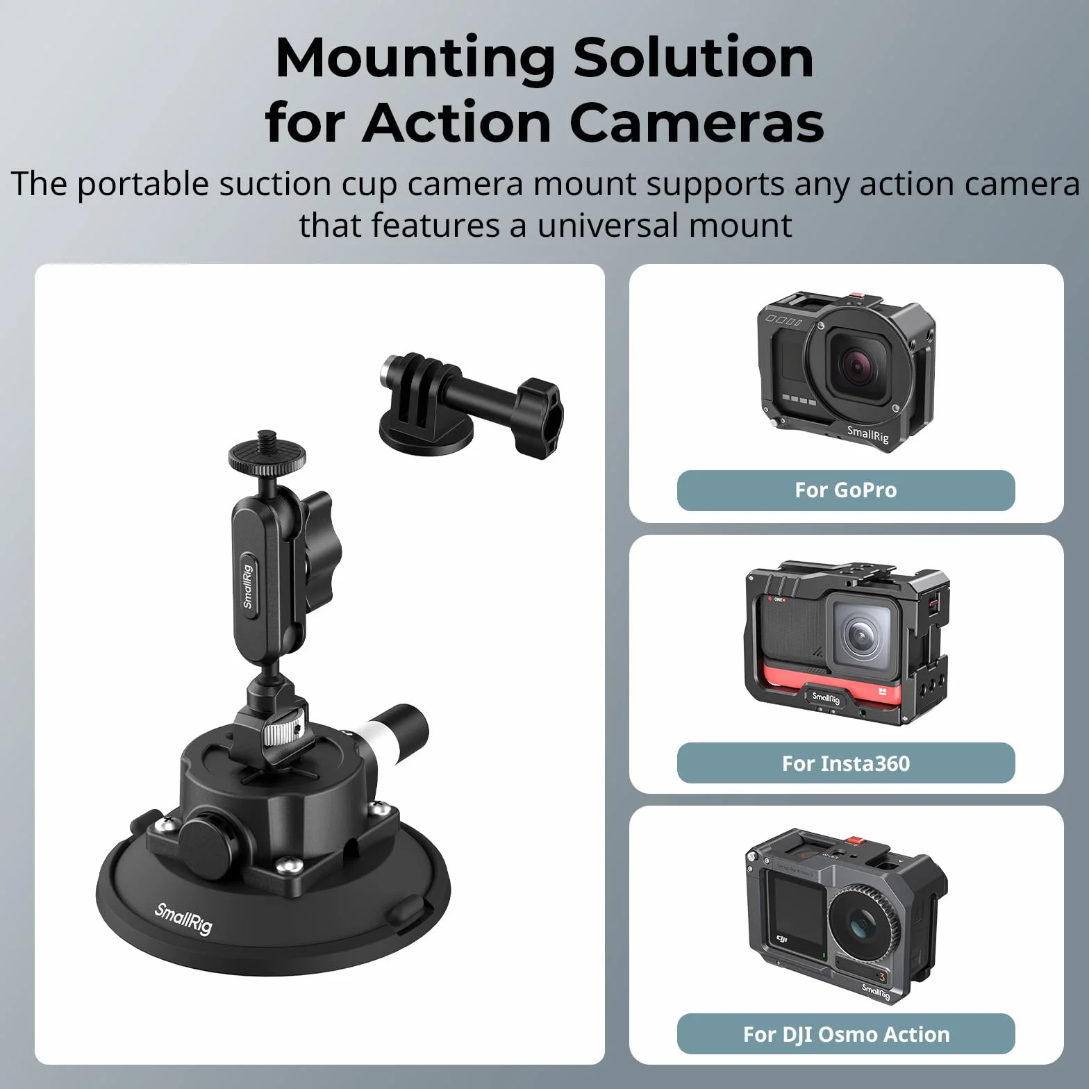 SMALLRIG Uchwyt 4,5" Magic Arm z przyssawką kulową do DJI Osmo Action 5 Pro/4, Insta360 x5, GoPro 13/12, udźwig 1,5 kg